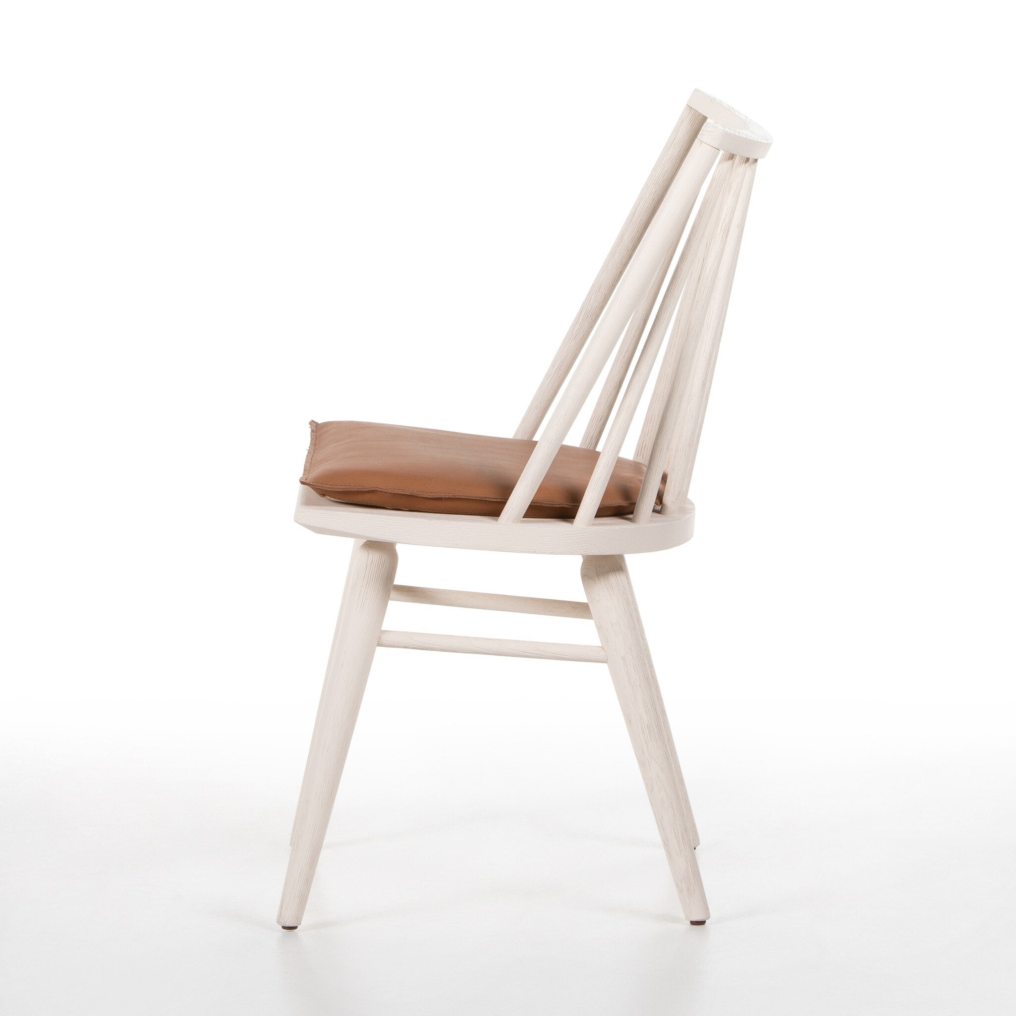 Four Hands Lewis Windsor Chair — Off White Oak Solid-Whiskey Saddle-Ivory Backing