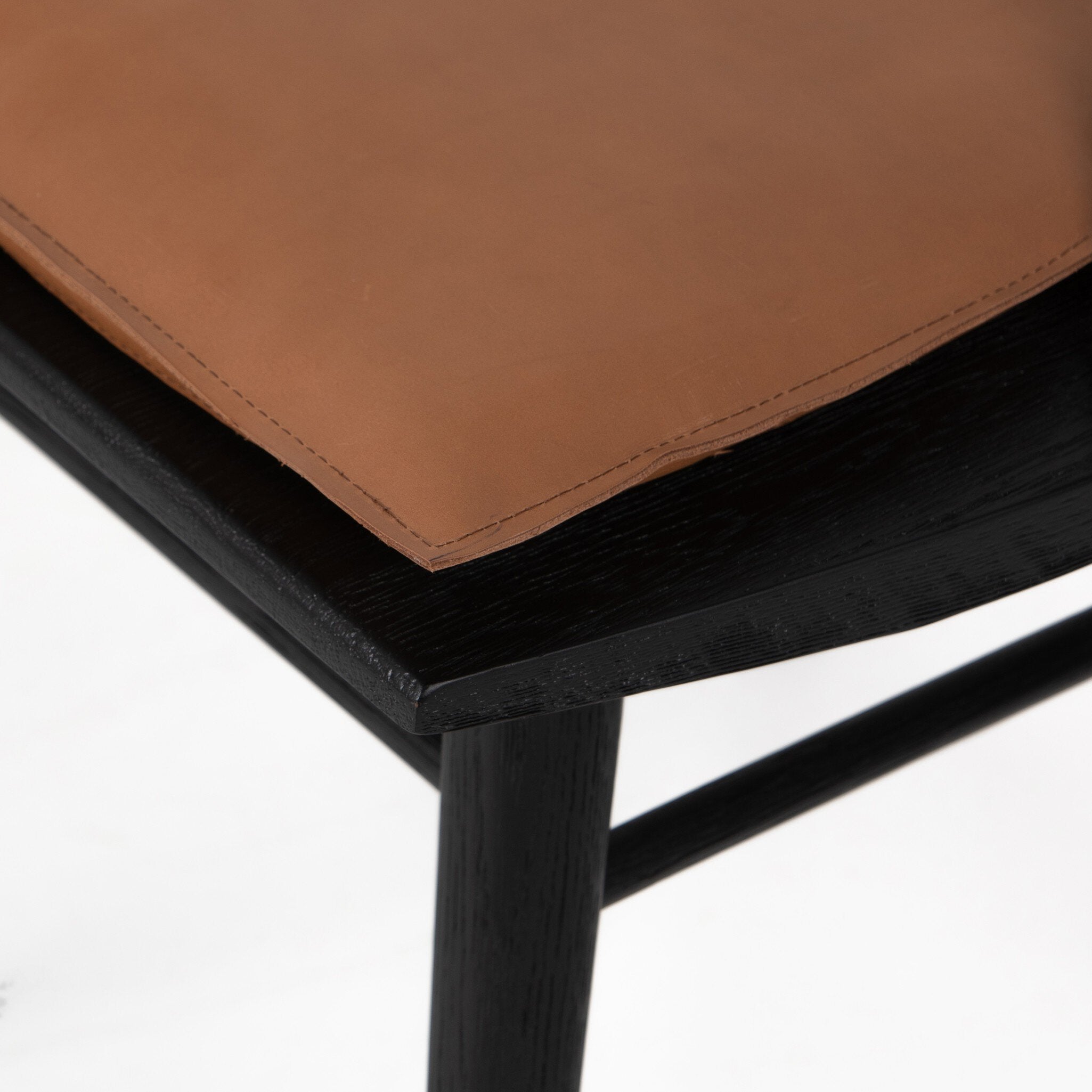 Four Hands Lewis Windsor Chair — Black Oak-Whiskey Saddle-Ivory Backing