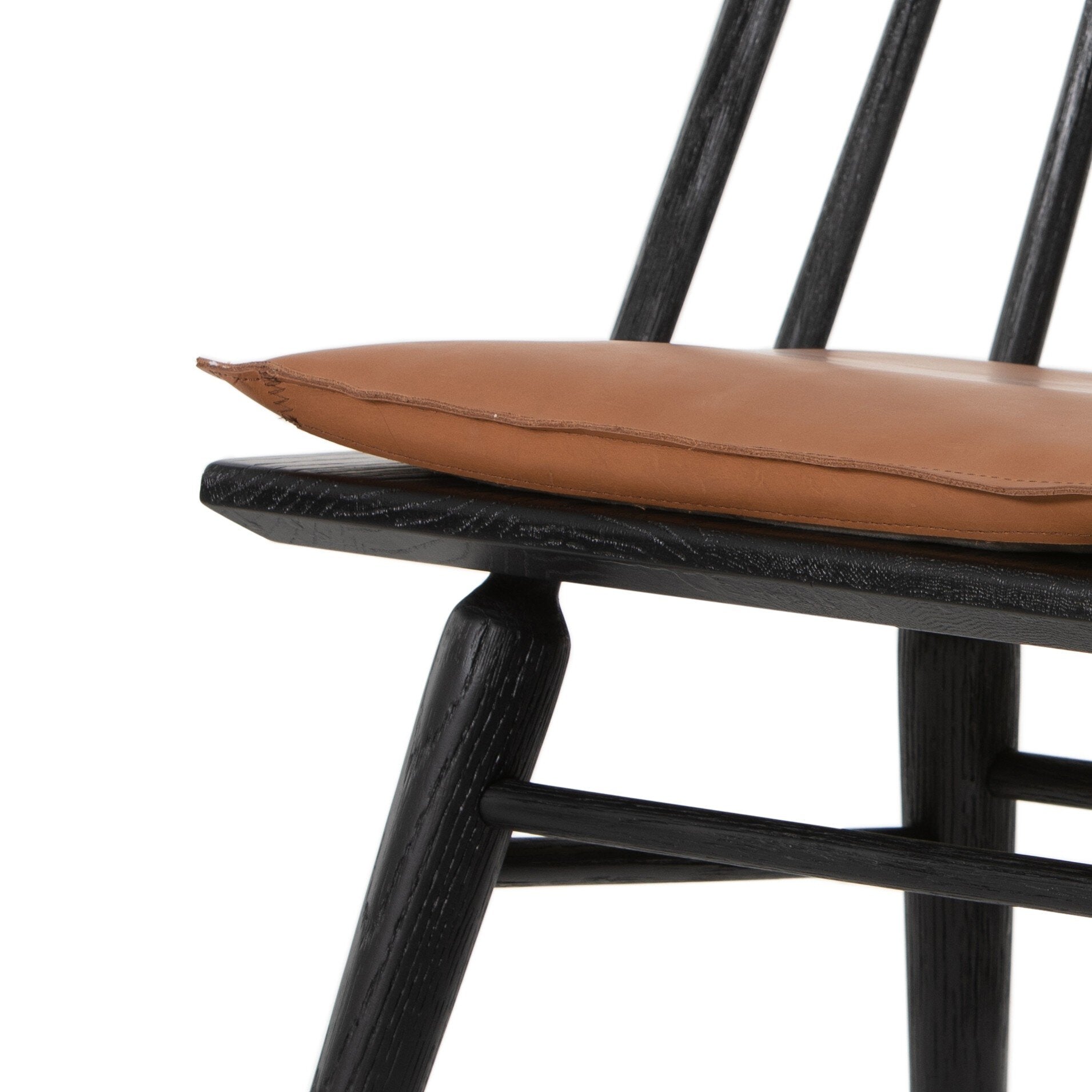 Four Hands Lewis Windsor Chair — Black Oak-Whiskey Saddle-Ivory Backing