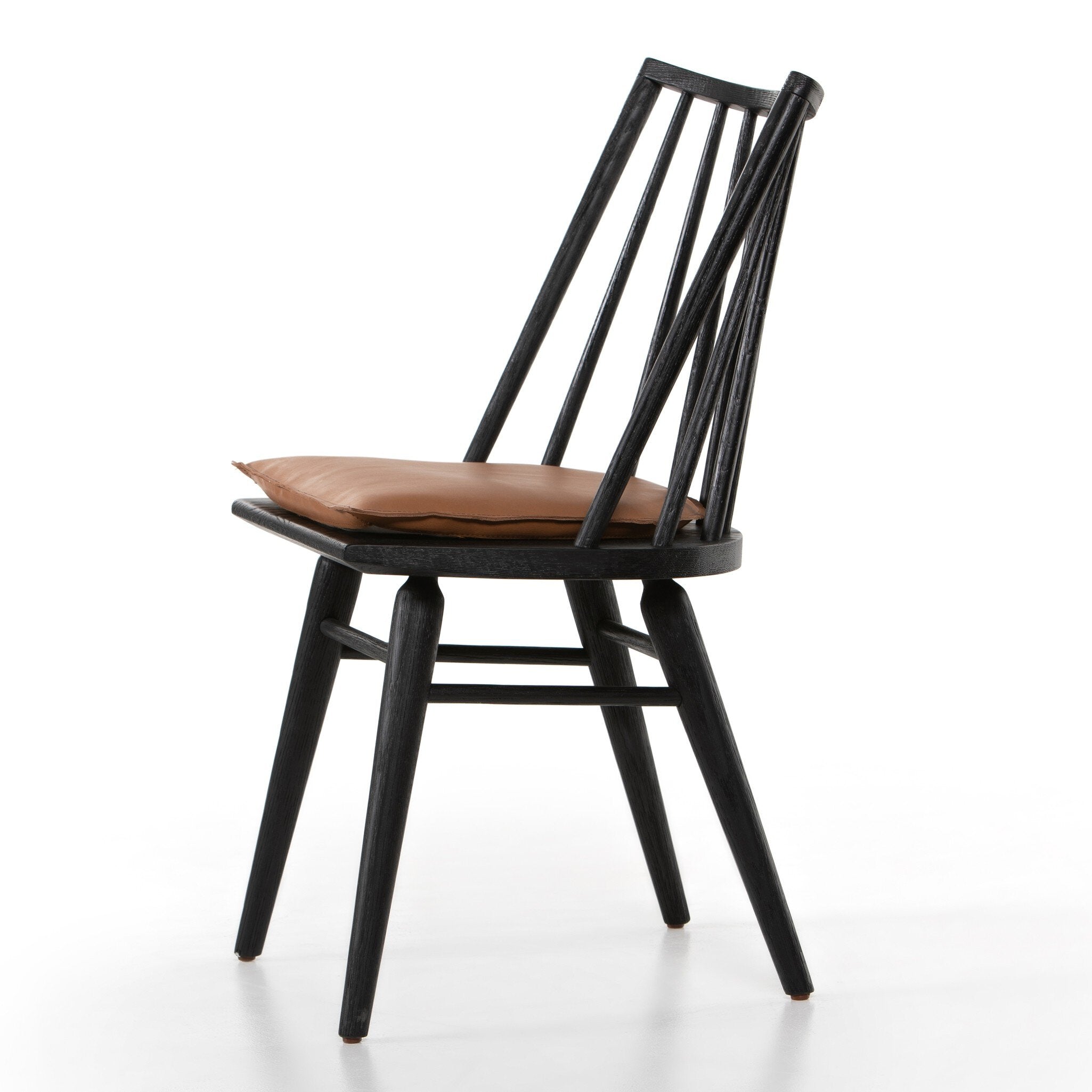 Four Hands Lewis Windsor Chair — Black Oak-Whiskey Saddle-Ivory Backing