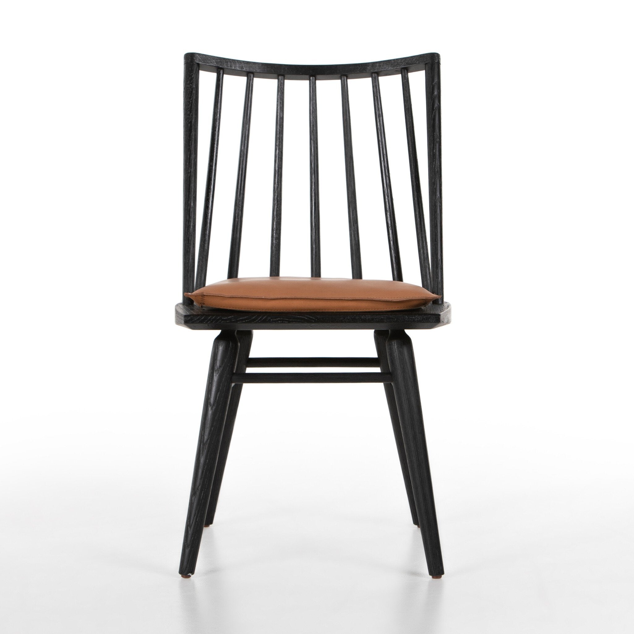 Four Hands Lewis Windsor Chair — Black Oak-Whiskey Saddle-Ivory Backing