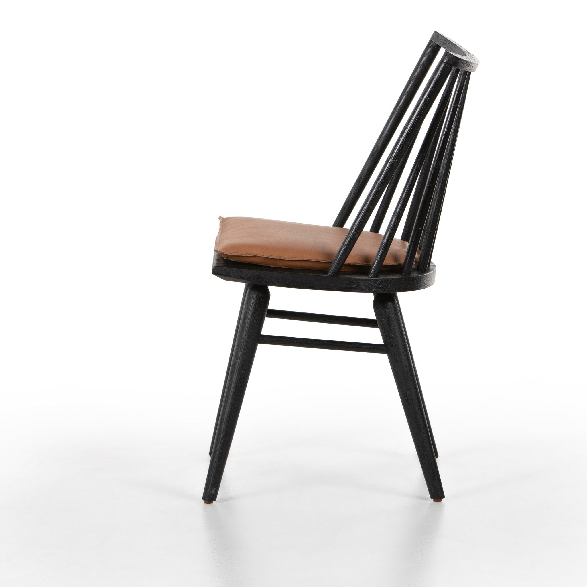 Four Hands Lewis Windsor Chair — Black Oak-Whiskey Saddle-Ivory Backing