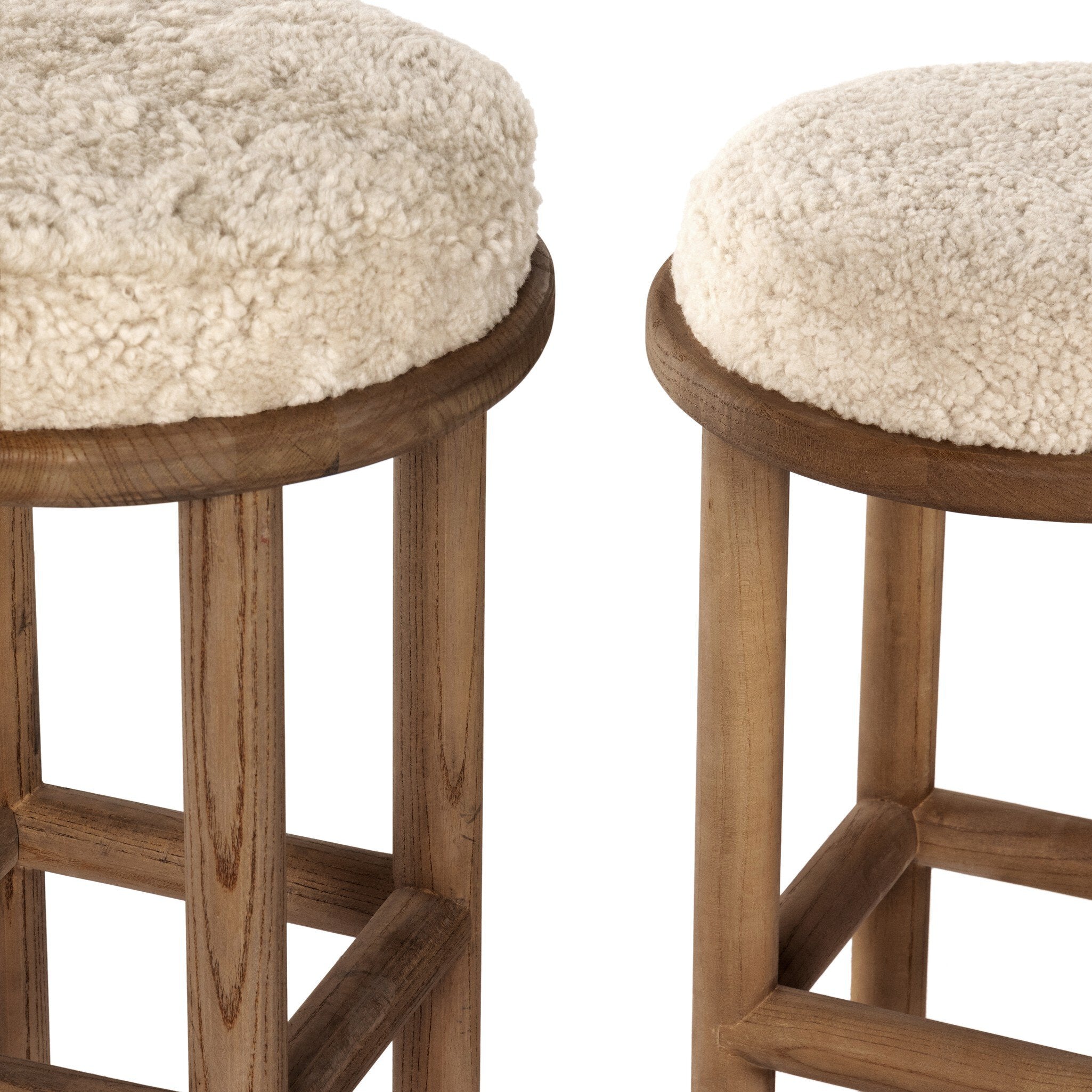Four Hands Saldino Bar + Counter Stool — Beige Shearling-Blonde Nettlewood-Counter