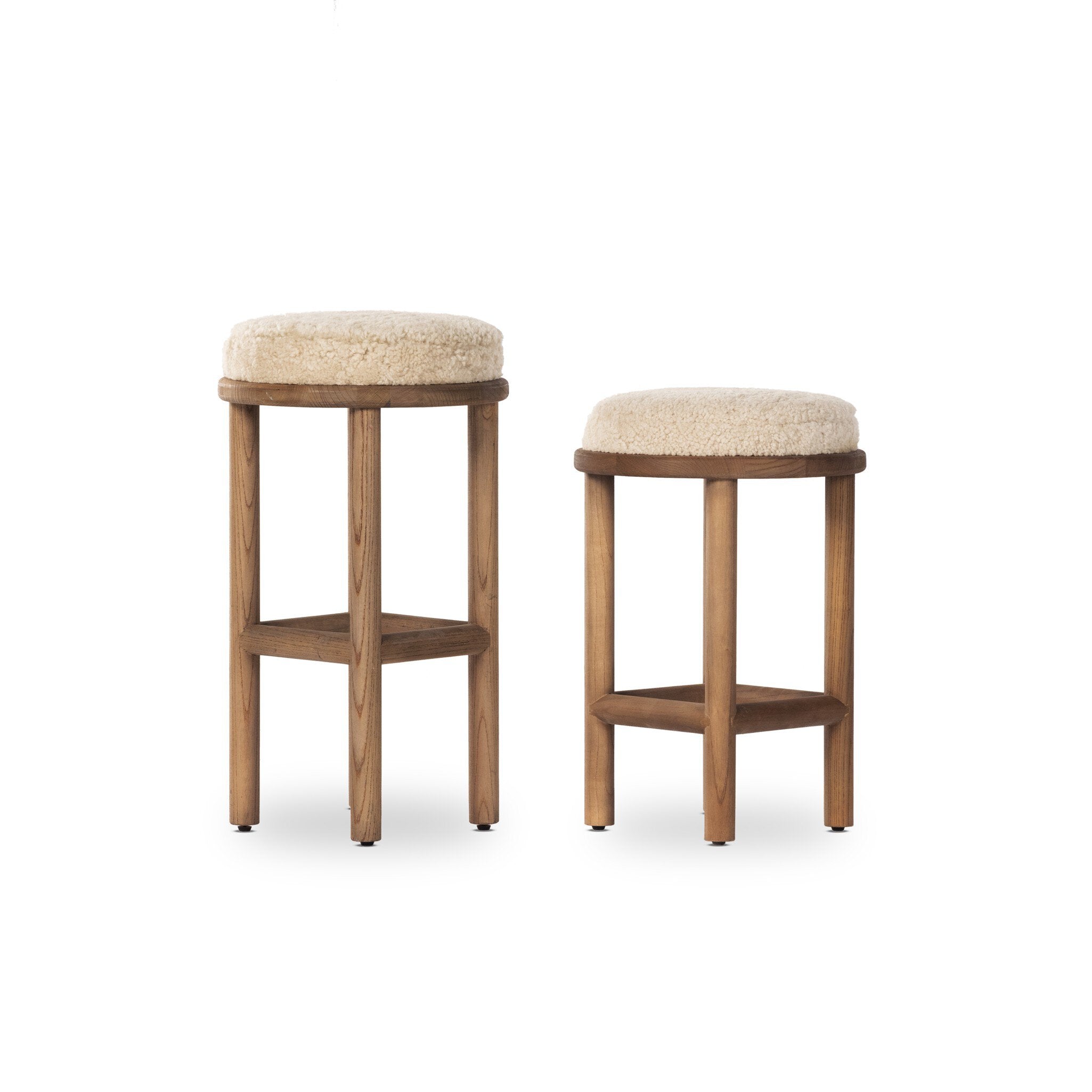 Four Hands Saldino Bar + Counter Stool — Beige Shearling-Blonde Nettlewood-Counter
