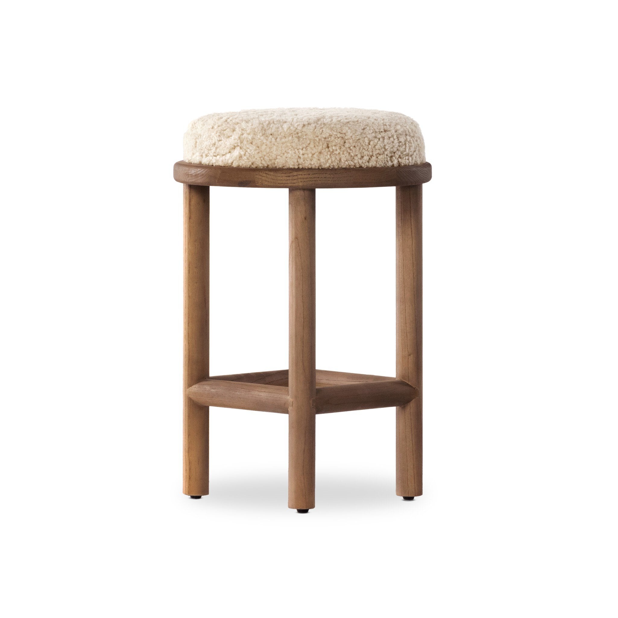 Four Hands Saldino Bar + Counter Stool — Beige Shearling-Blonde Nettlewood-Counter
