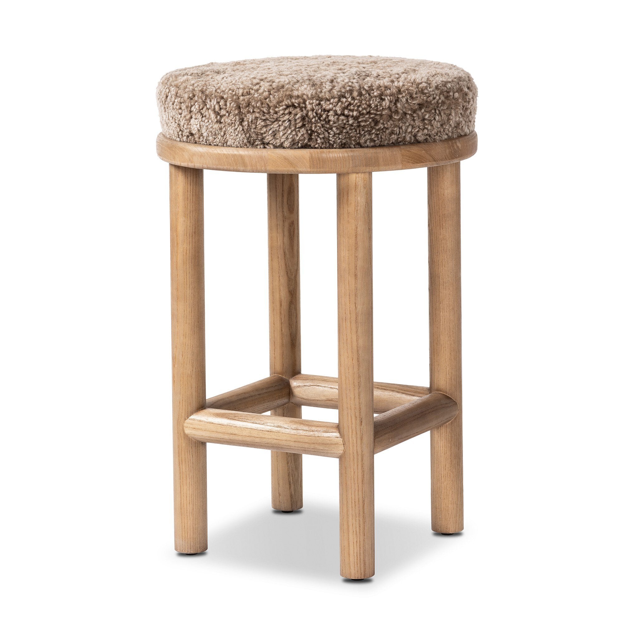 Four Hands Saldino Bar + Counter Stool — Taupe Shearling-Sandy Nettlewood-Counter