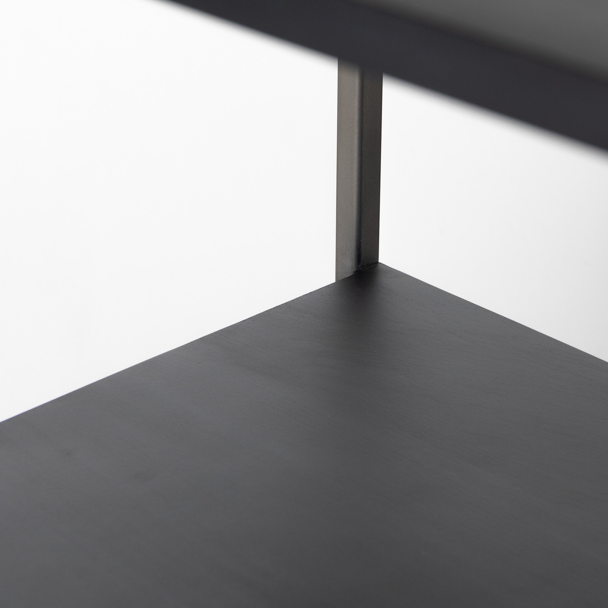 Four Hands Trey Modular Wall Desk With 2 Bookcases — Black Wash Poplar-Natural Iron-Toffee Leather