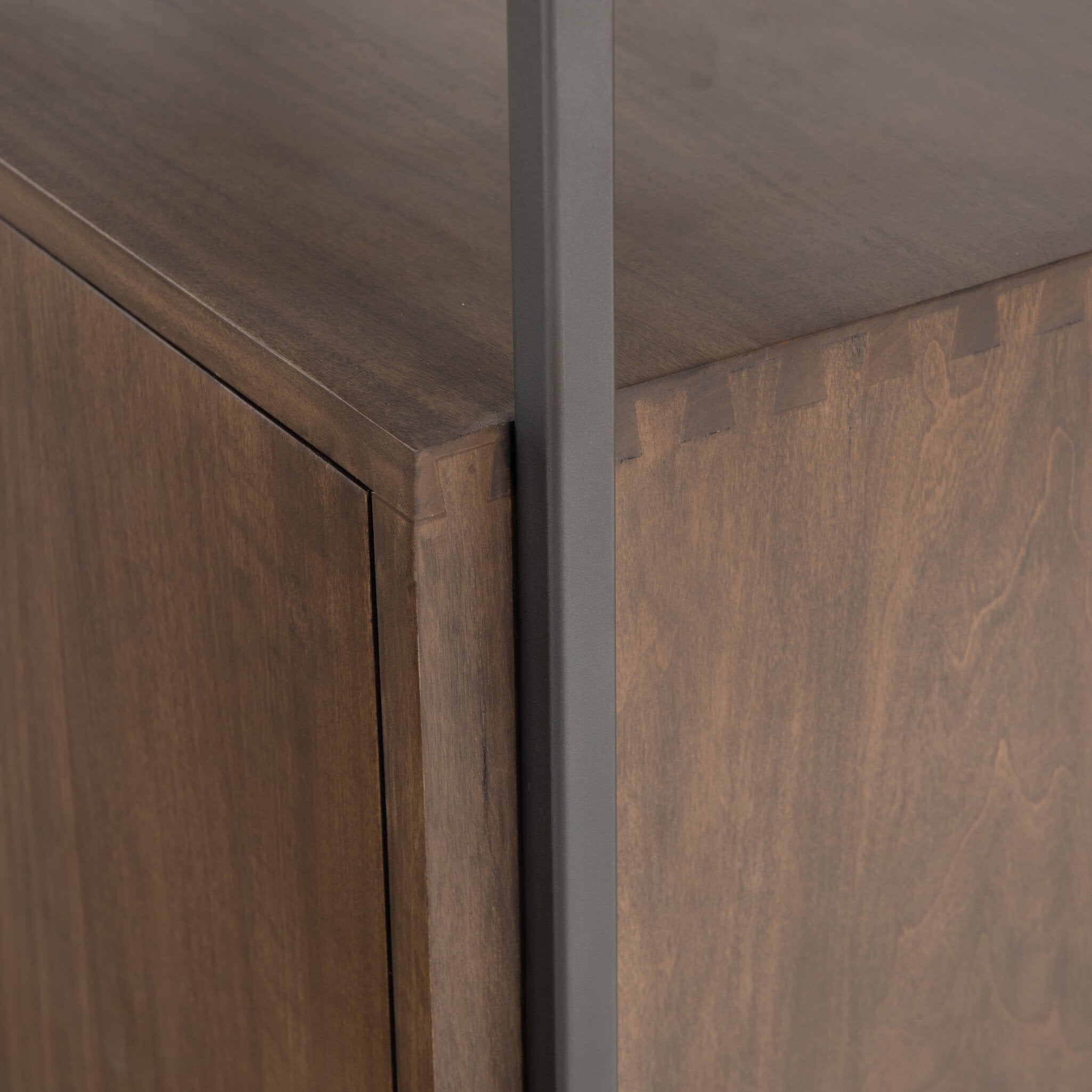 Four Hands Trey Modular Wall Desk With 2 Bookcases — Auburn Poplar-Natural Iron-Black Leather
