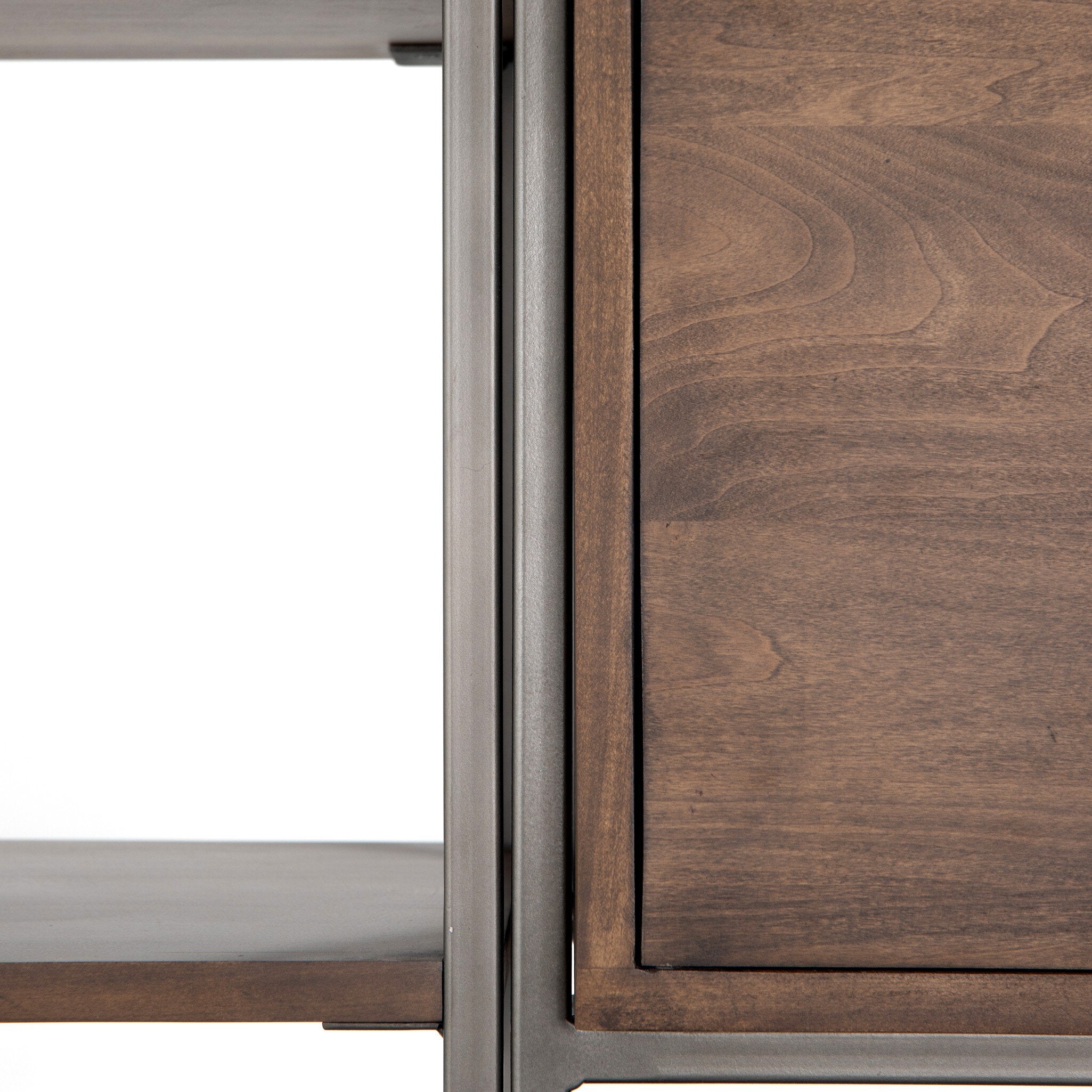 Four Hands Trey Modular Wall Desk With 2 Bookcases — Auburn Poplar-Natural Iron-Black Leather