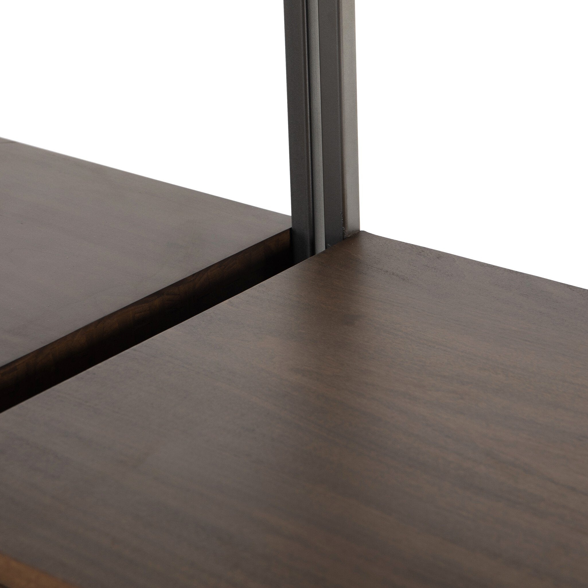 Four Hands Trey Modular Wall Desk With 2 Bookcases — Auburn Poplar-Natural Iron-Black Leather