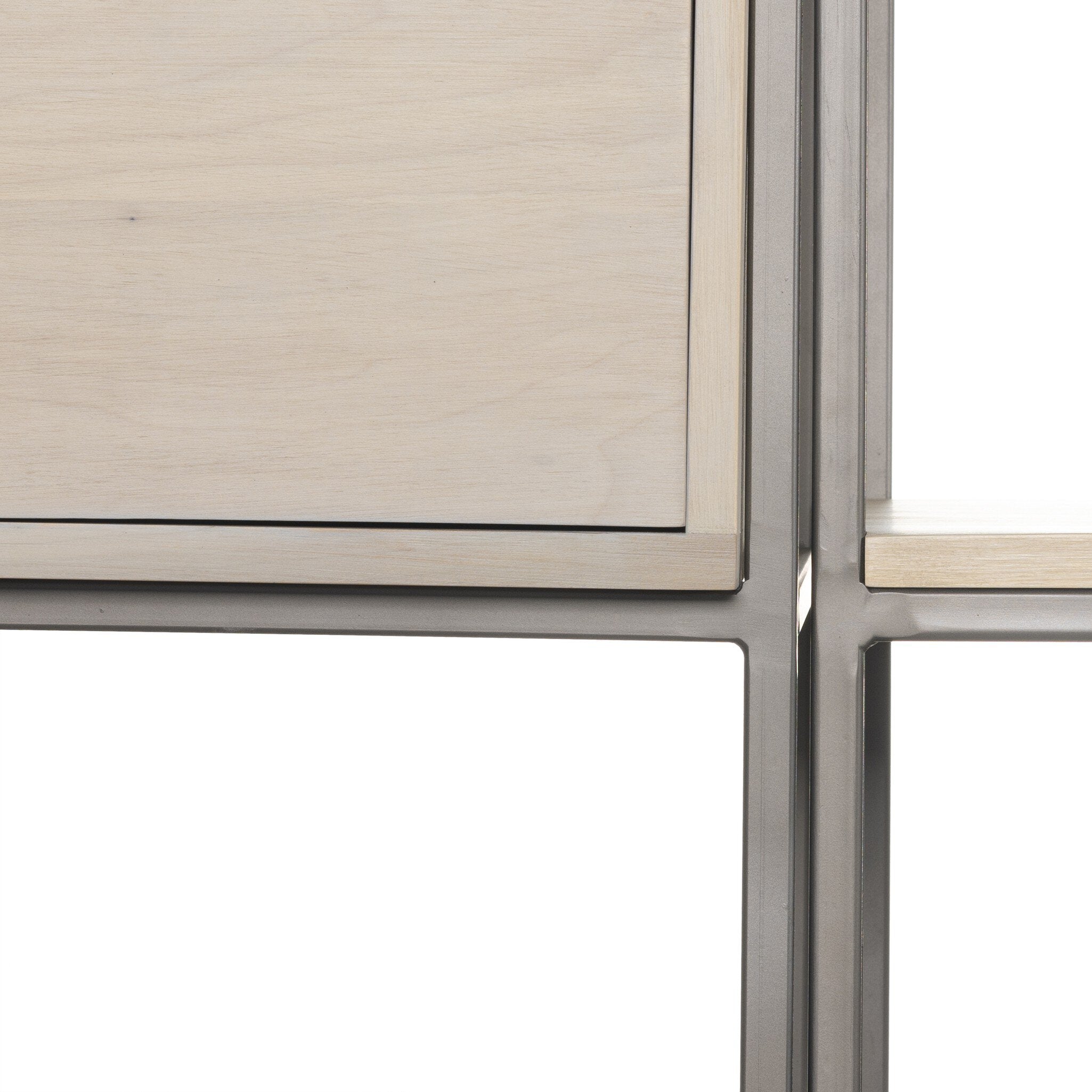 Four Hands Trey Modular Wall Desk With 2 Bookcases — Dove Poplar-Natural Iron-Toffee Leather
