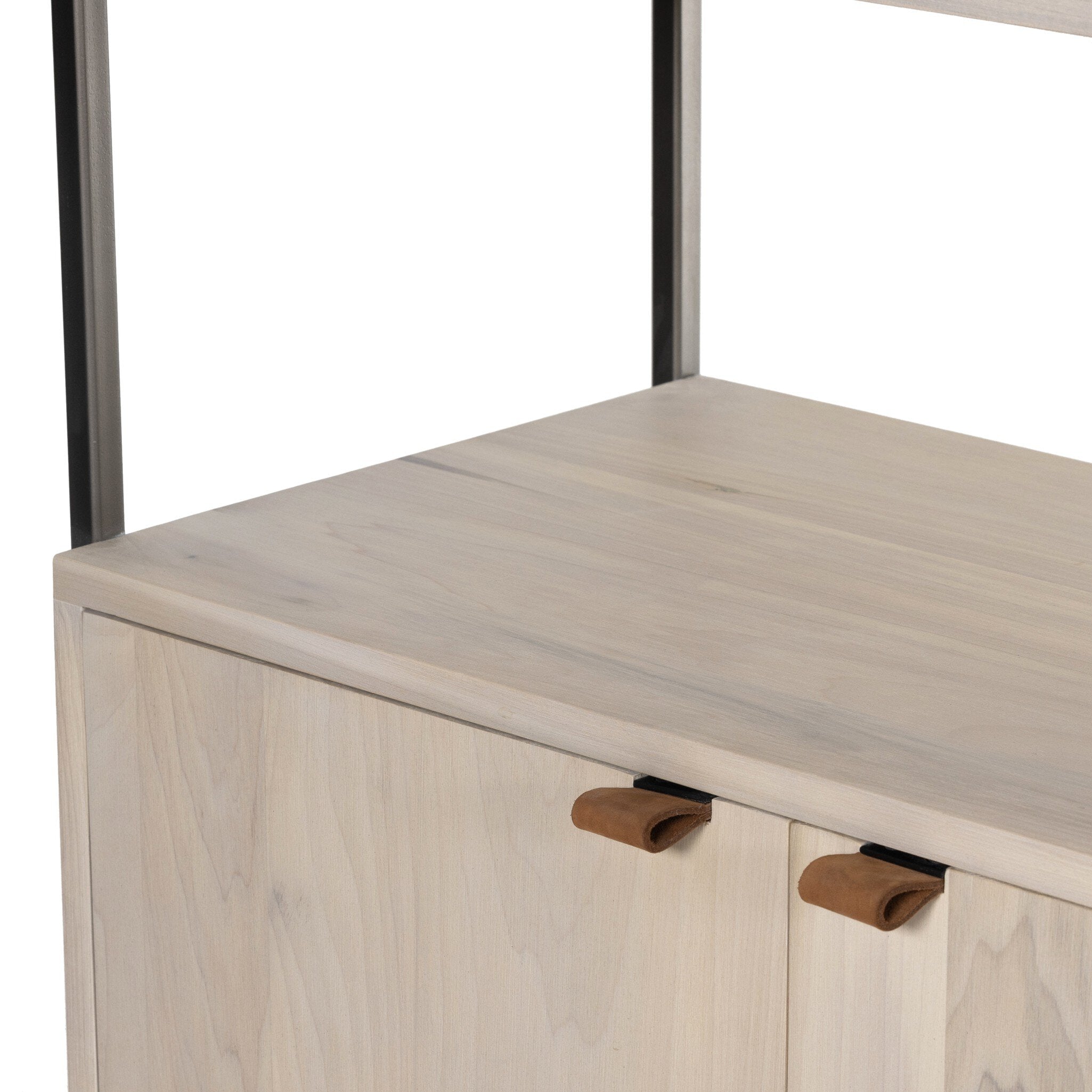 Four Hands Trey Modular Wall Desk With 2 Bookcases — Dove Poplar-Natural Iron-Toffee Leather
