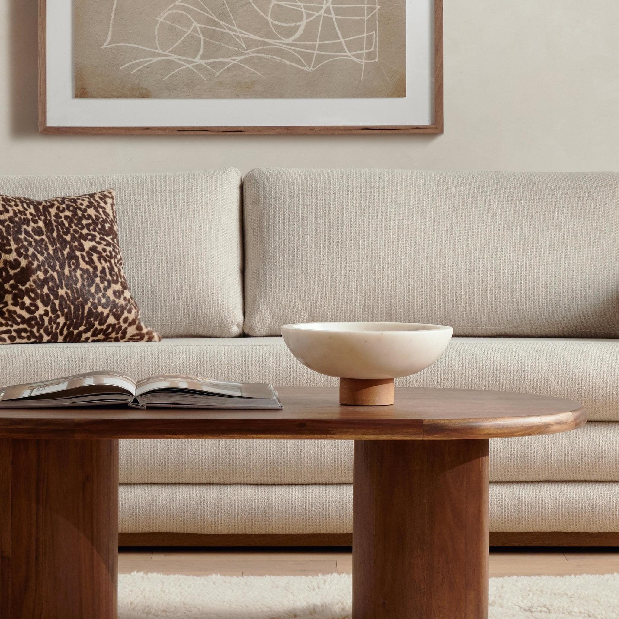 Four Hands Lira Bowl — Honed White Marble-Auburn Mango