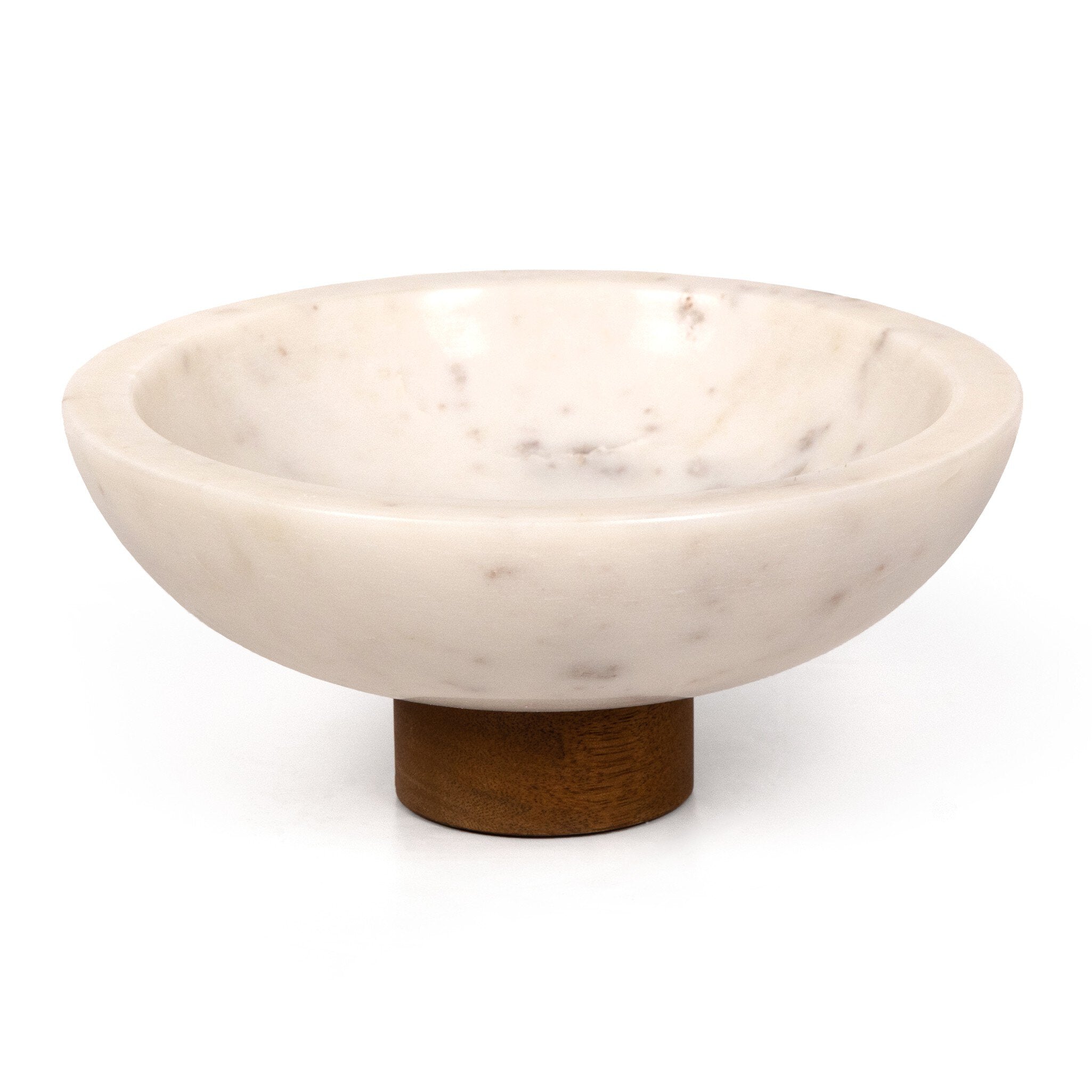 Four Hands Lira Bowl — Honed White Marble-Auburn Mango