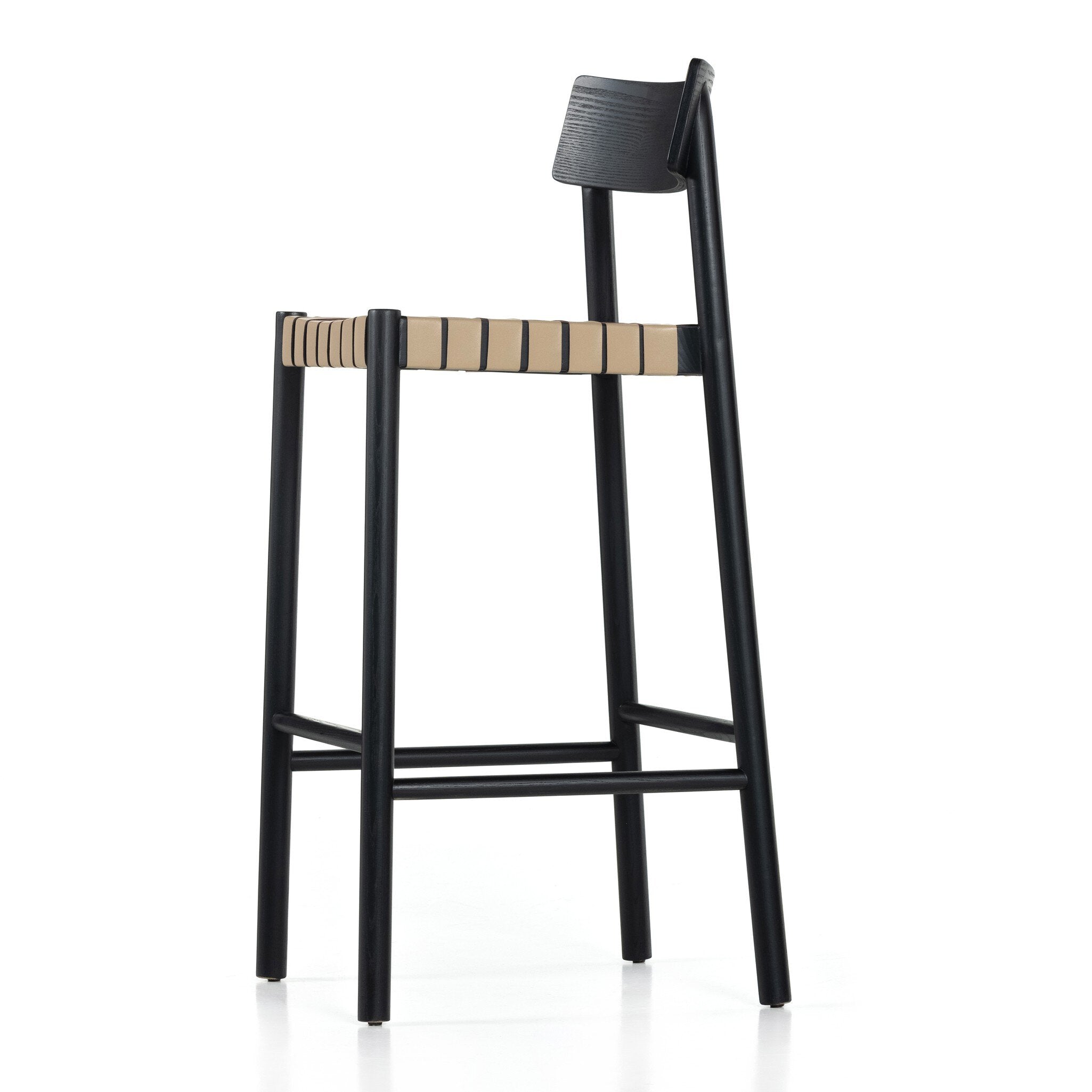 Four Hands Heisler Bar + Counter Stool — Almond Leather Blend-Black-Black Veneer-Bar