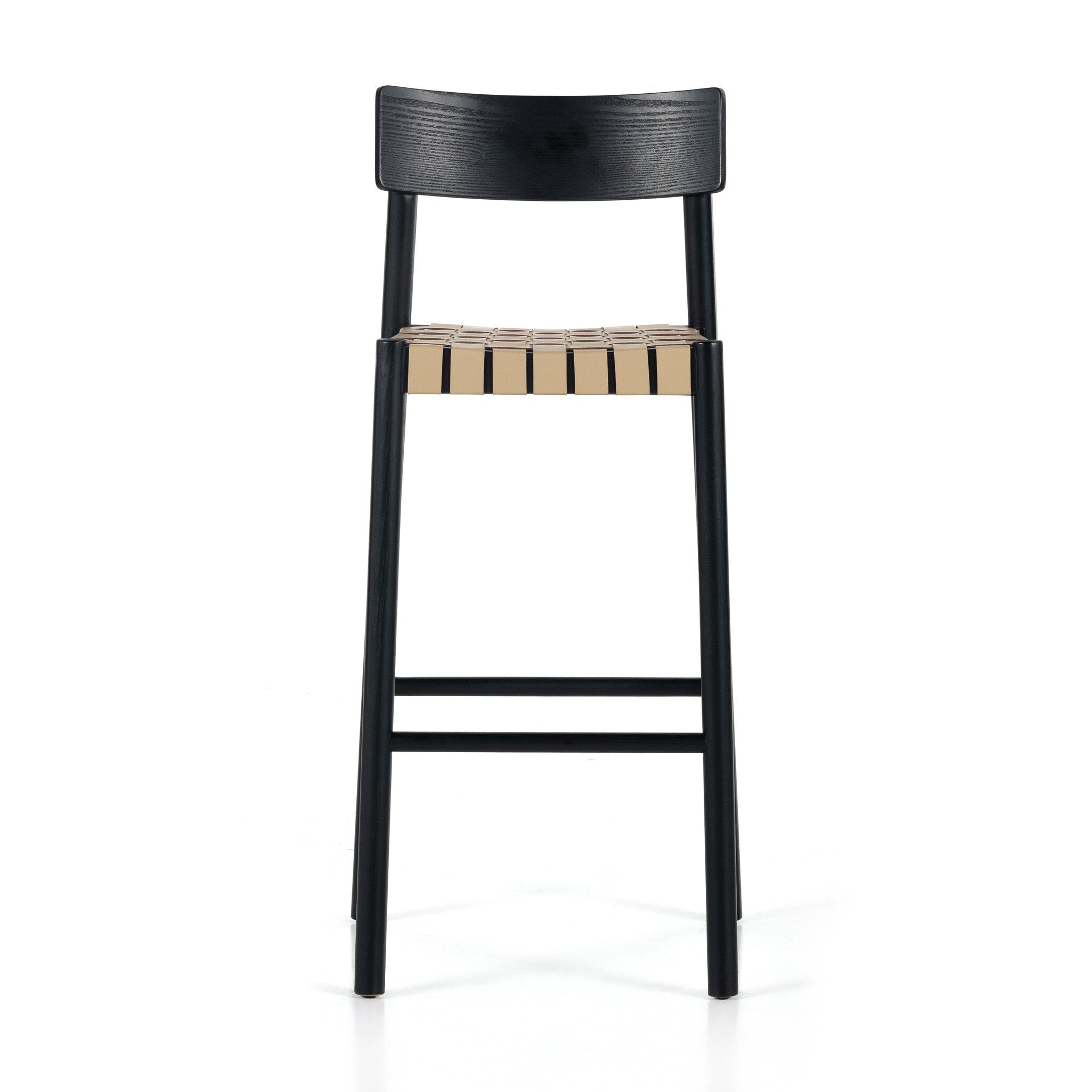Four Hands Heisler Bar + Counter Stool — Almond Leather Blend-Black-Black Veneer-Bar