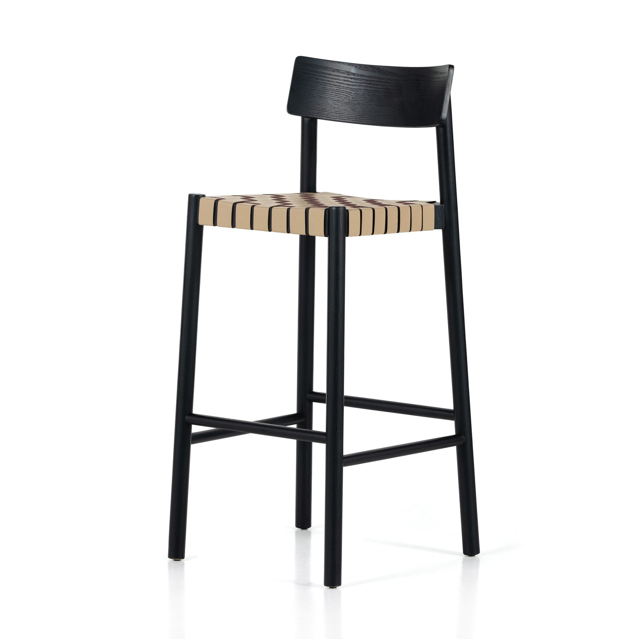 Four Hands Heisler Bar + Counter Stool — Almond Leather Blend-Black-Black Veneer-Bar