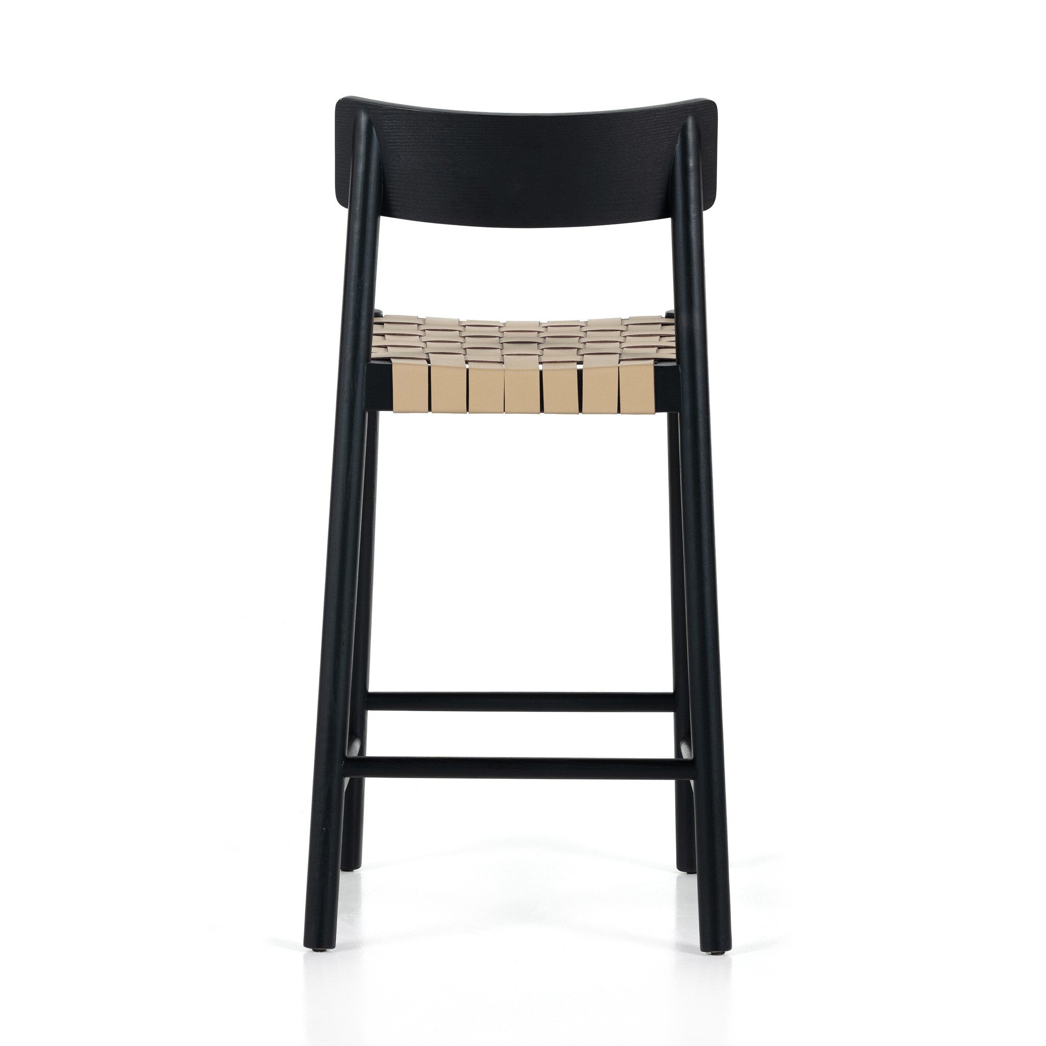 Four Hands Heisler Bar + Counter Stool — Almond Leather Blend-Black-Black Veneer-Counter