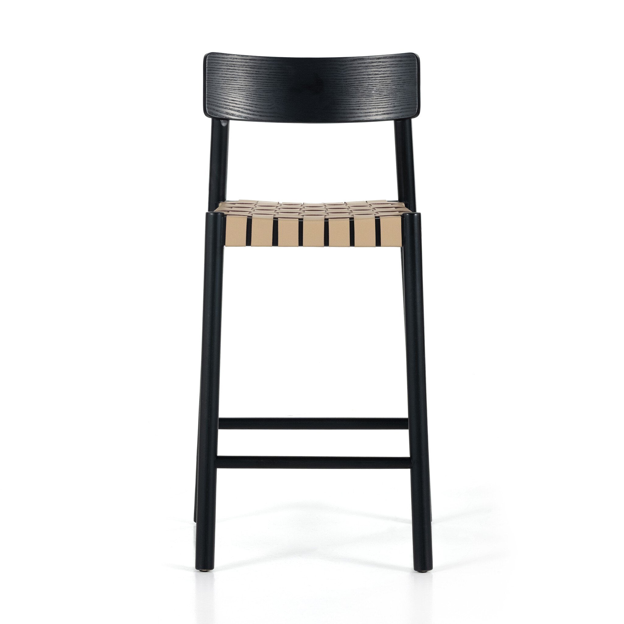 Four Hands Heisler Bar + Counter Stool — Almond Leather Blend-Black-Black Veneer-Counter