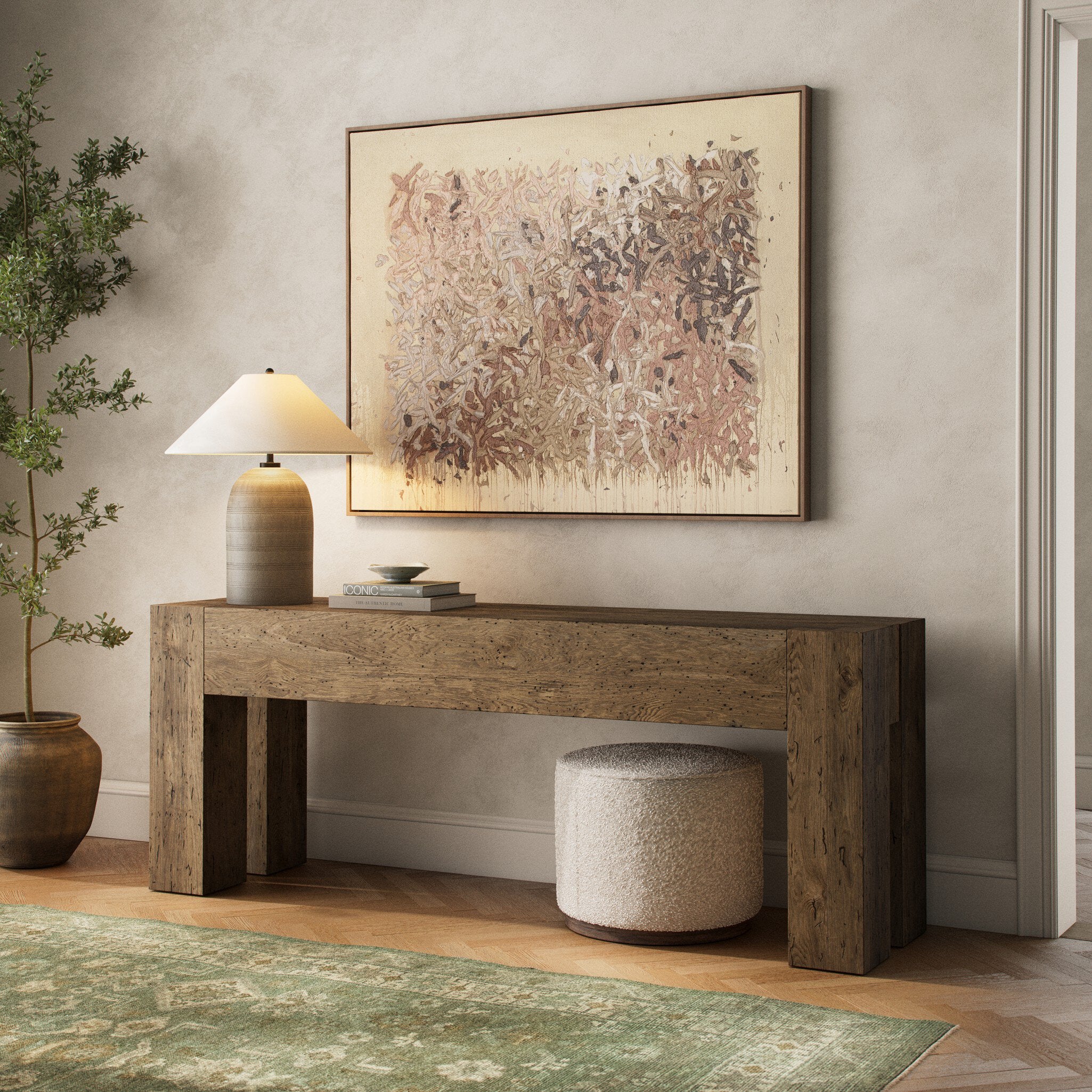 Four Hands Abaso Console Table — Rustic Wormwood Oak