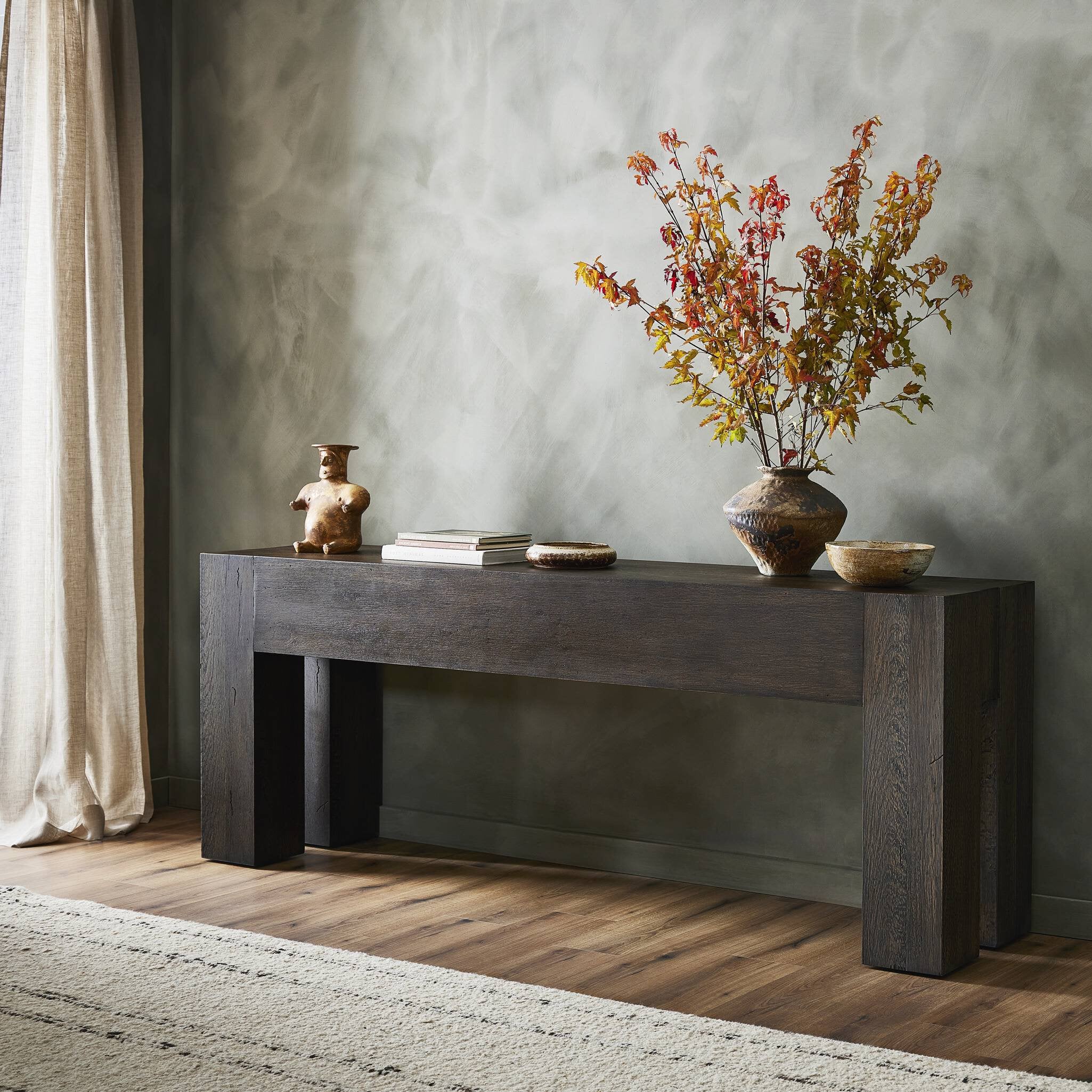 Four Hands Abaso Console Table — Ebony Rustic Wormwood Oak