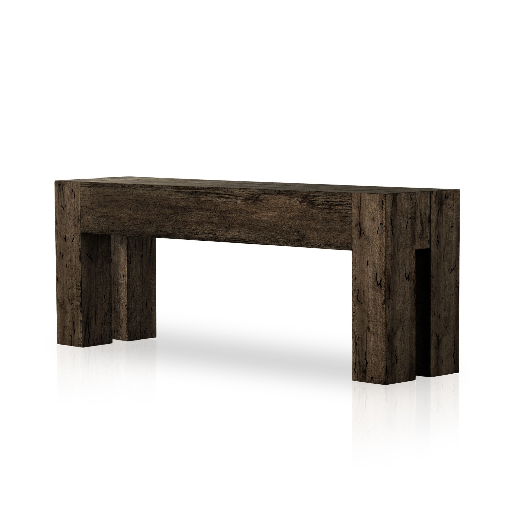 Four Hands Abaso Console Table — Ebony Rustic Wormwood Oak