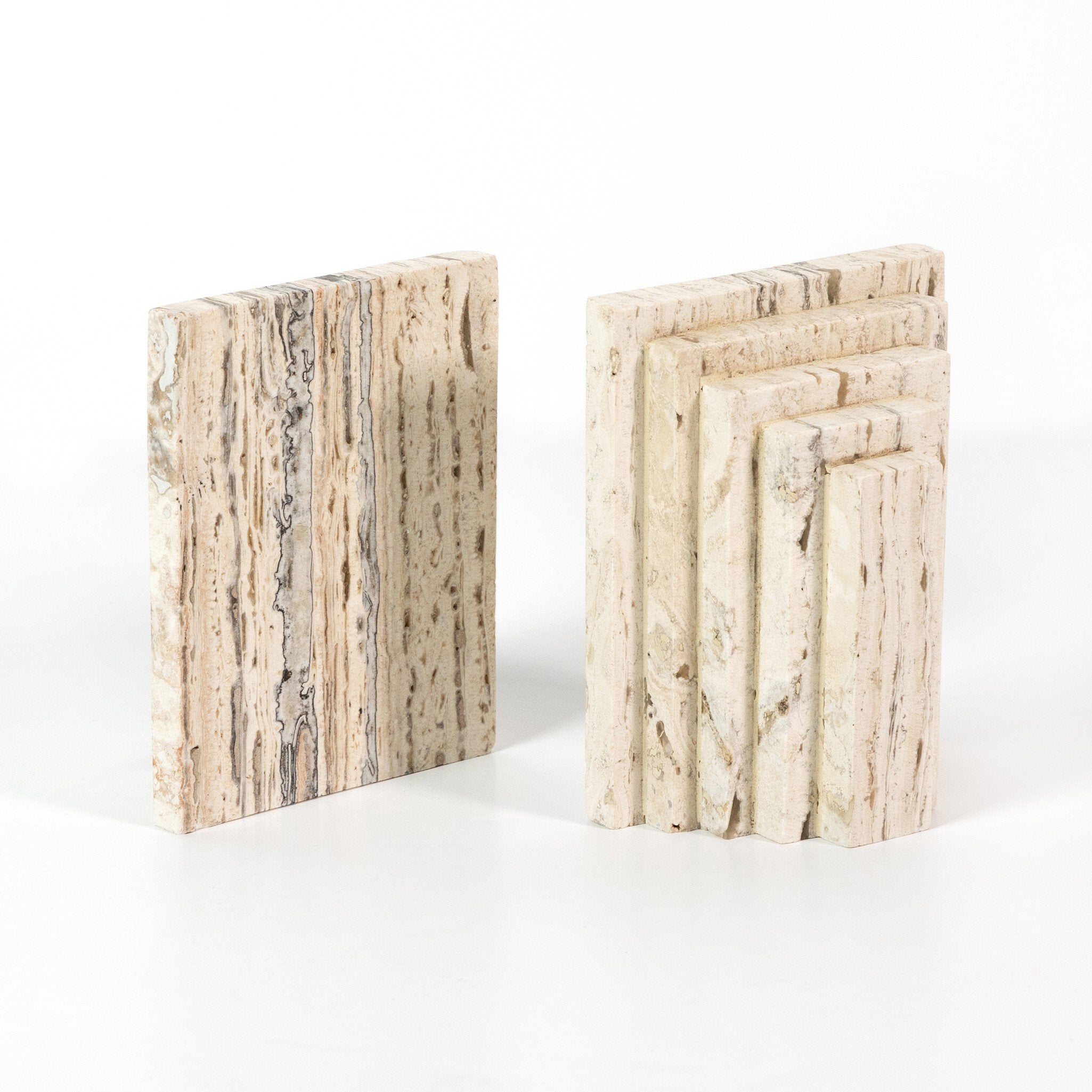 Four Hands Stepped Bookends — White Travertine