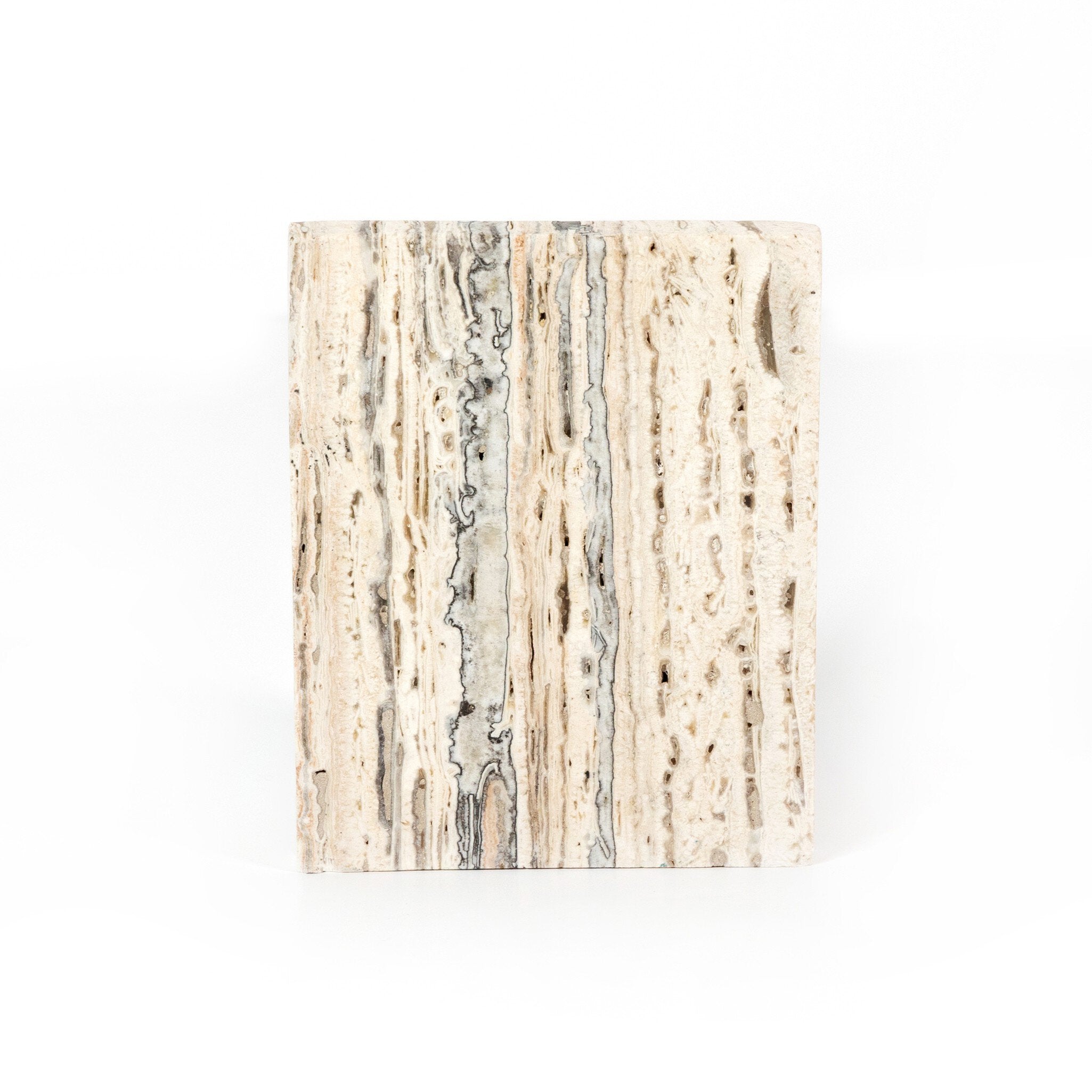 Four Hands Stepped Bookends — White Travertine
