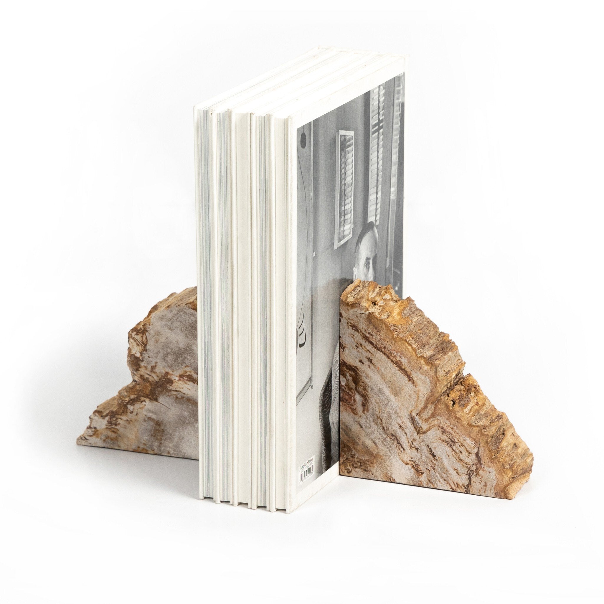 Four Hands Petrified Wood Book Ends — Light Petrified Wood