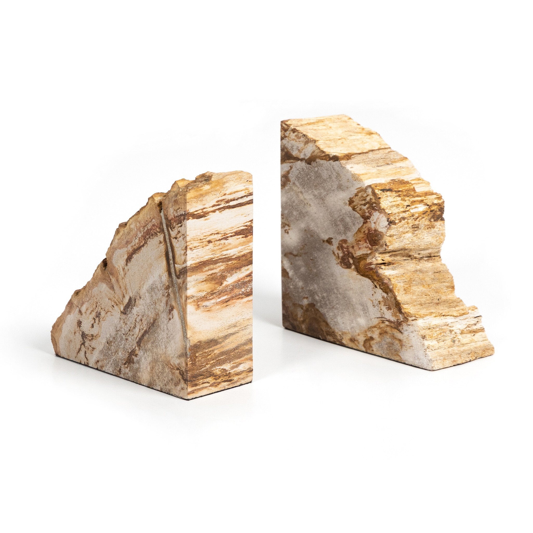 Four Hands Petrified Wood Book Ends — Light Petrified Wood