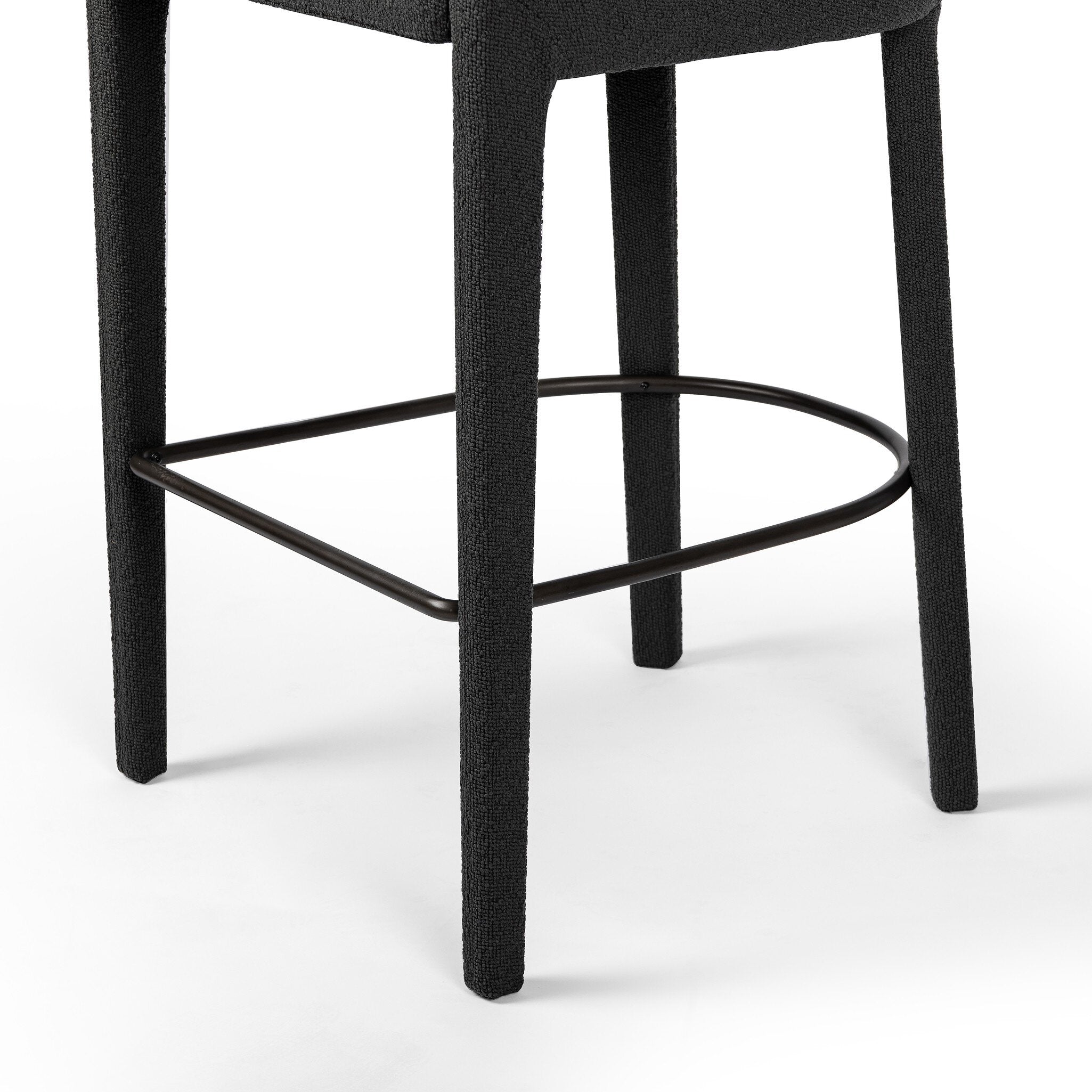 Four Hands Hawkins Bar + Counter Stool — FIQA Boucle Charcoal-Gunmetal-Bar