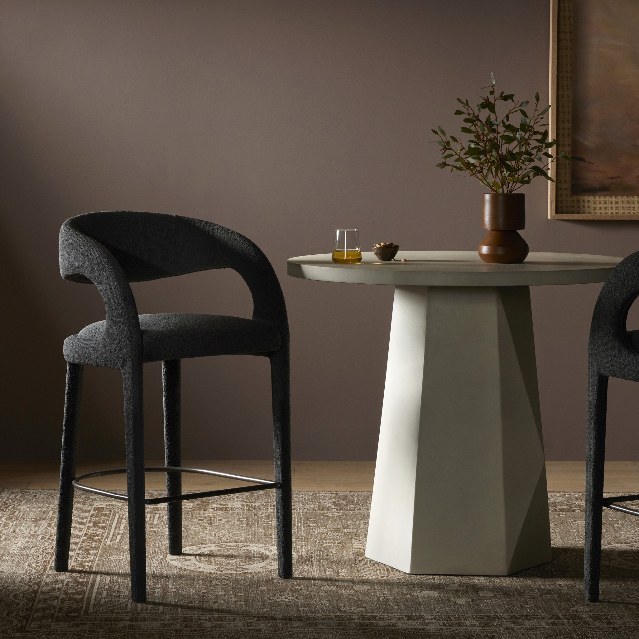 Four Hands Hawkins Bar + Counter Stool — FIQA Boucle Charcoal-Gunmetal-Bar
