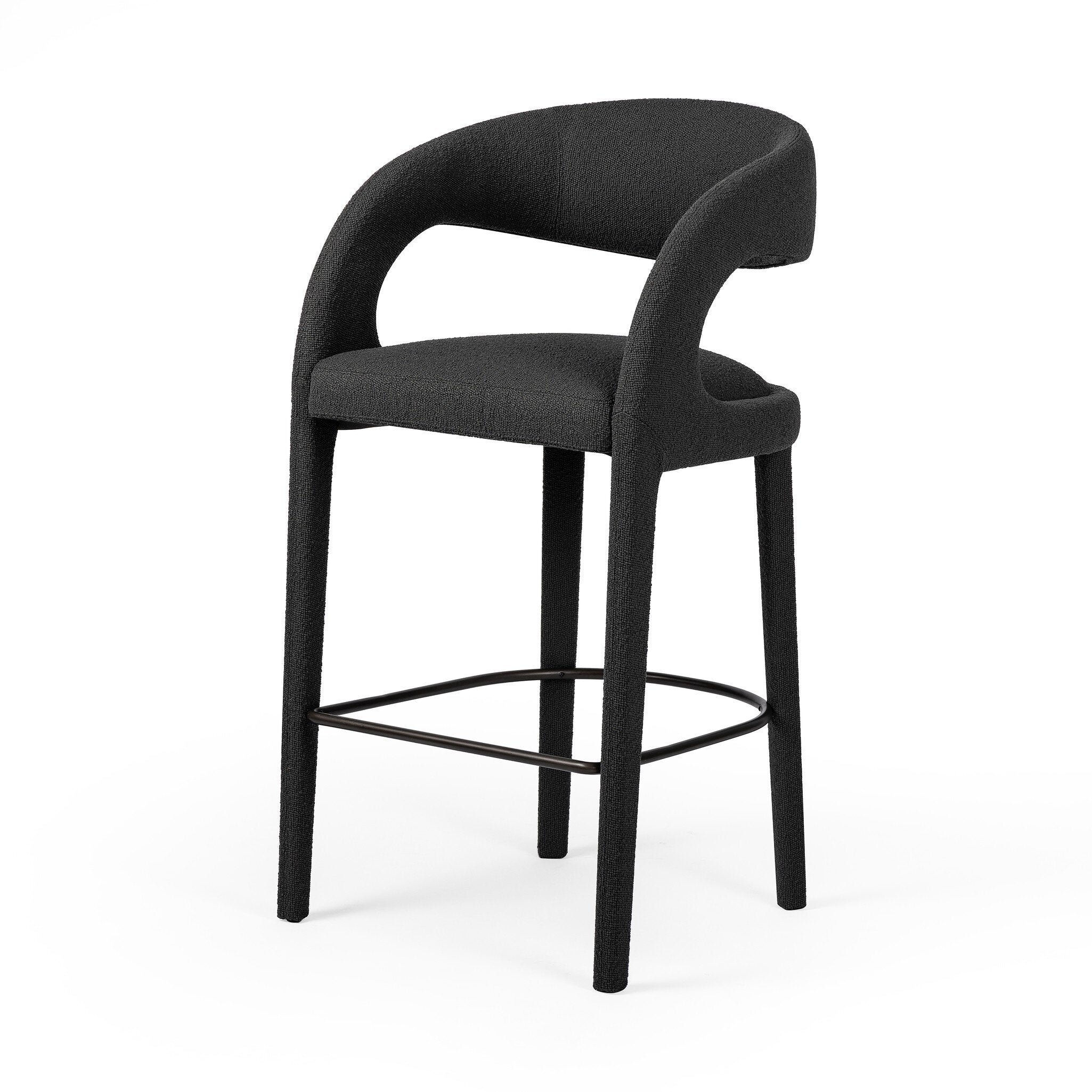 Four Hands Hawkins Bar + Counter Stool — FIQA Boucle Charcoal-Gunmetal-Bar
