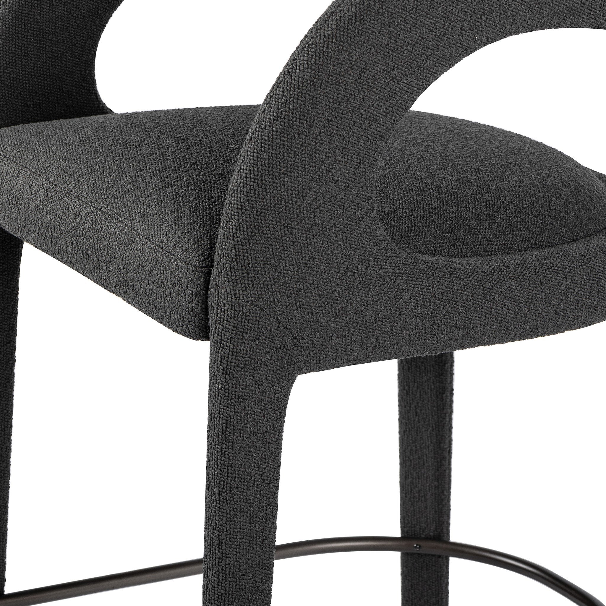Four Hands Hawkins Bar + Counter Stool — FIQA Boucle Charcoal-Gunmetal-Counter