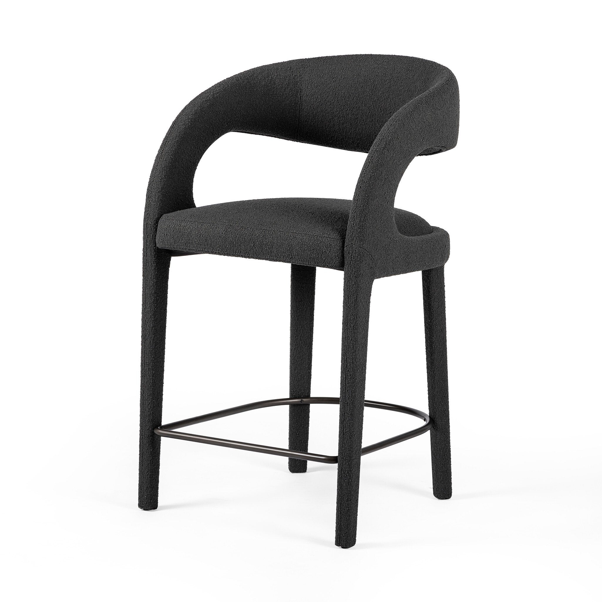 Four Hands Hawkins Bar + Counter Stool — FIQA Boucle Charcoal-Gunmetal-Counter