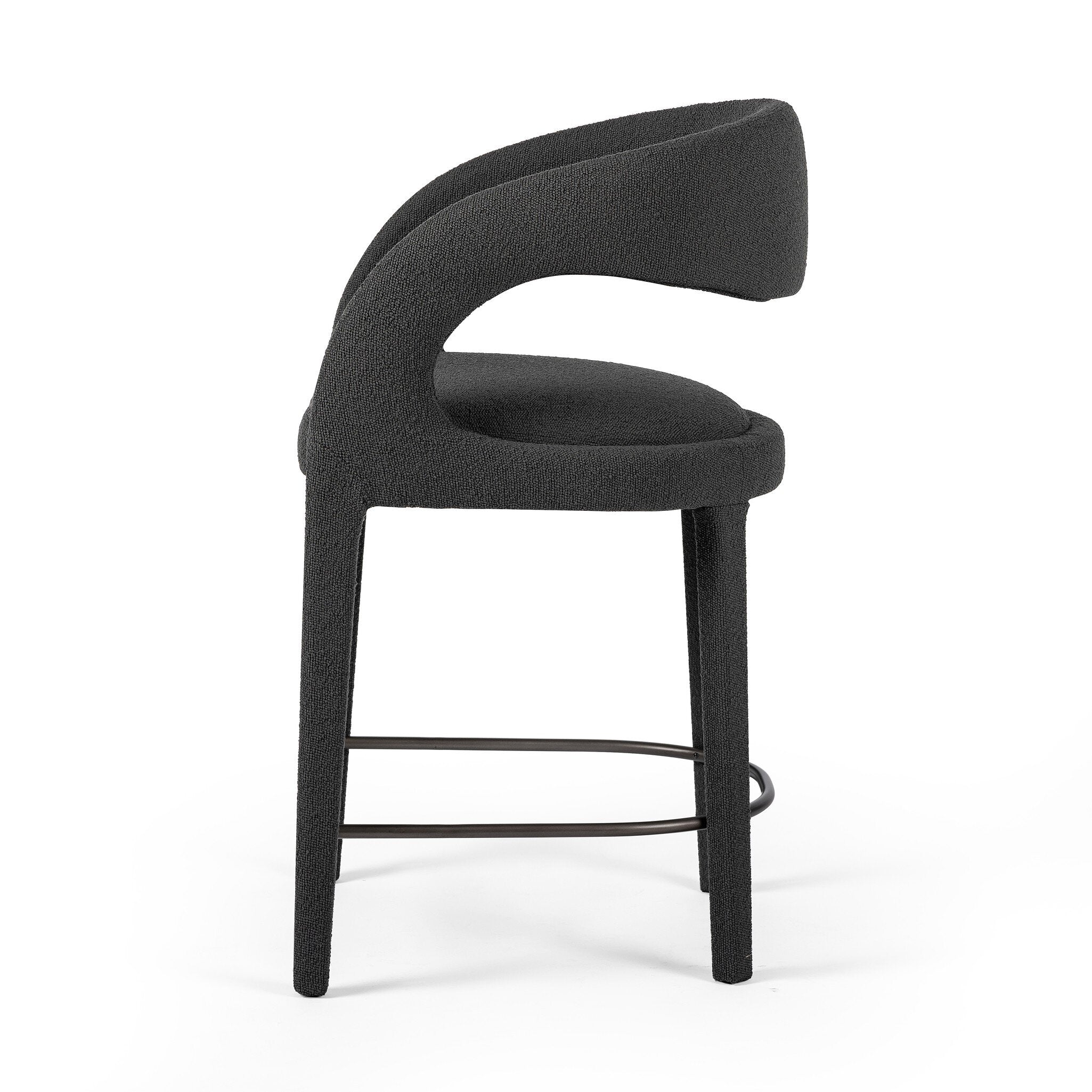 Four Hands Hawkins Bar + Counter Stool — FIQA Boucle Charcoal-Gunmetal-Counter