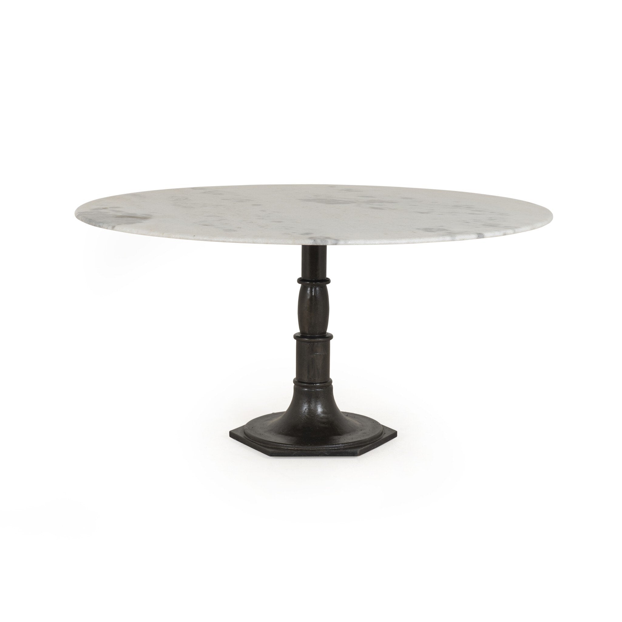 Four Hands Lucy Round Dining Table — Carbon Wash-White Marble