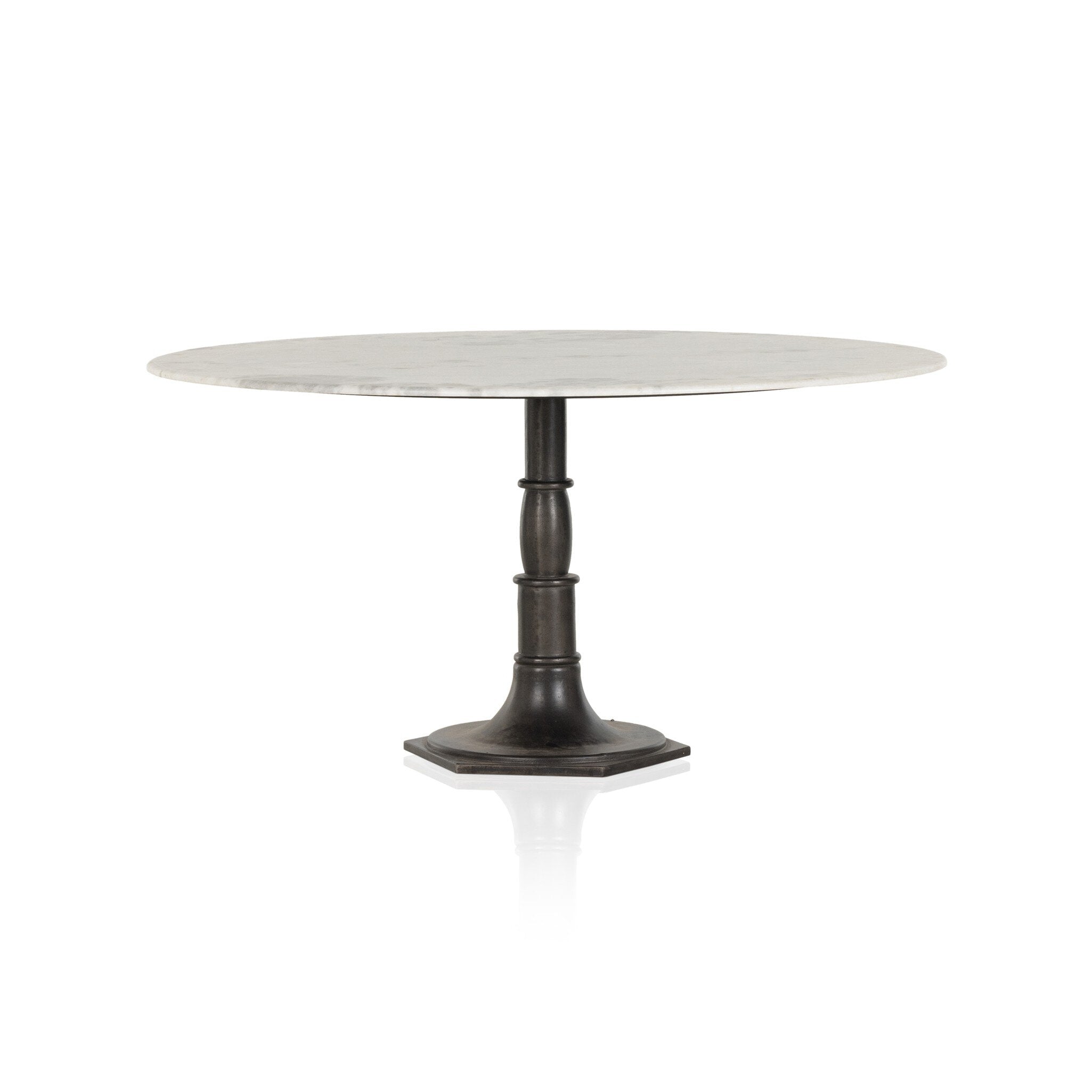Four Hands Lucy Round Dining Table — Carbon Wash-White Marble