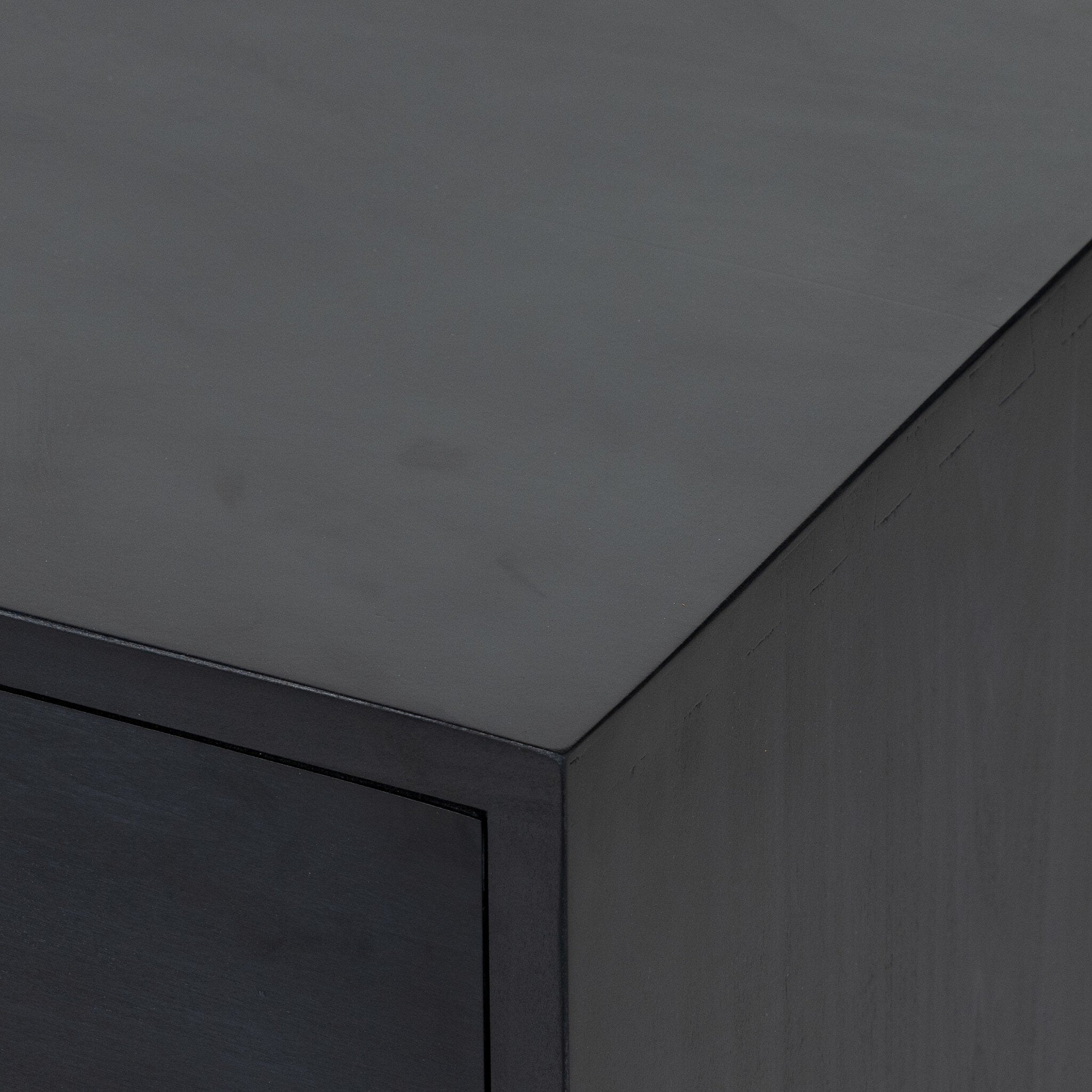 Four Hands Trey Large Nightstand — Black Wash Poplar-Natural Iron-Toffee Leather
