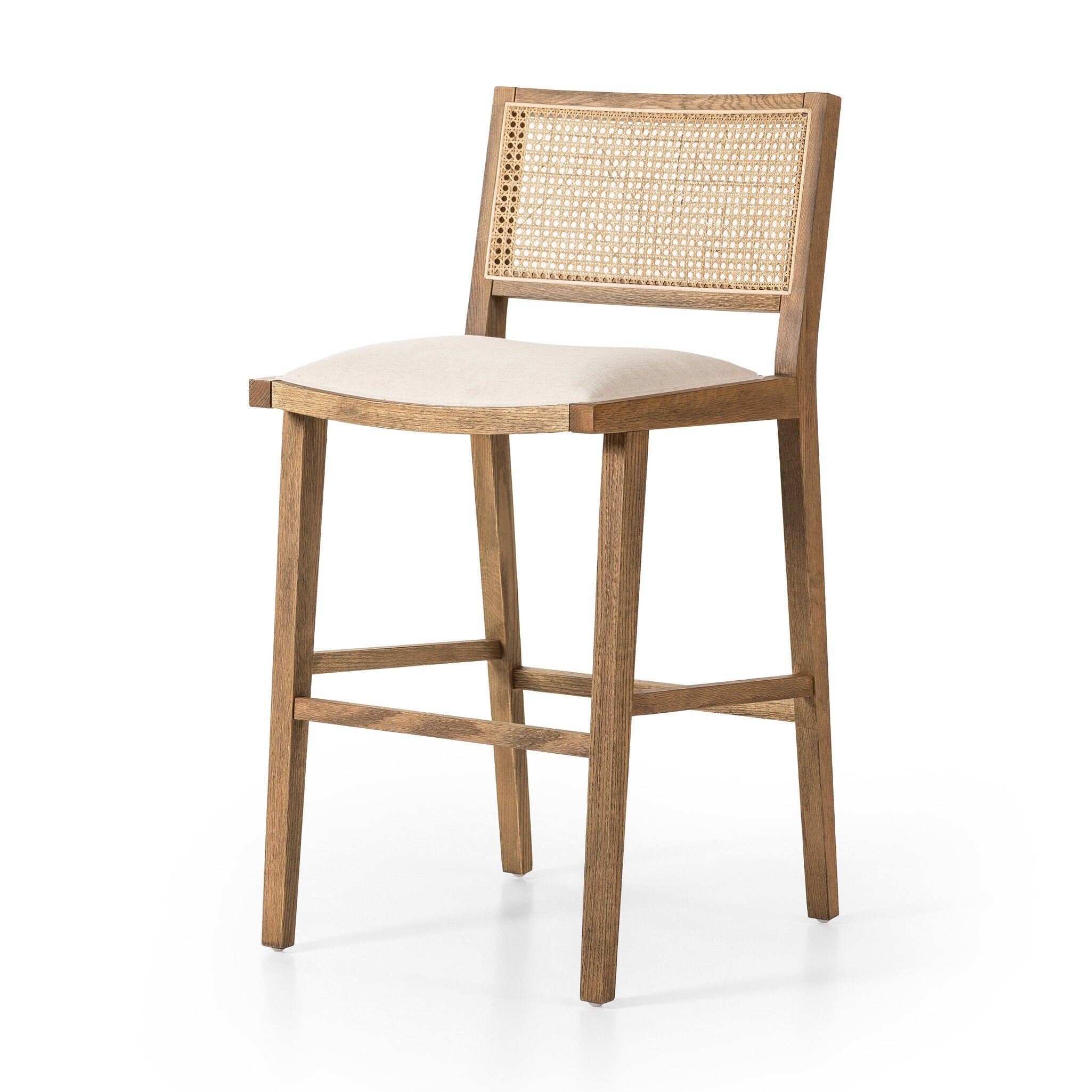 Four Hands Sage Bar + Counter Stool — Savile Flax-Toasted Oak-Natural Cane-Bar