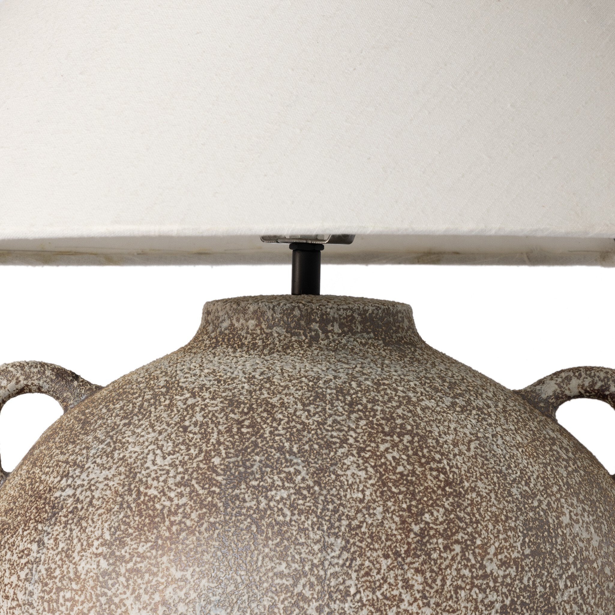 Four Hands Mays Table Lamp — Vintage Brown Porcelain Ceramic-Ivory Linen