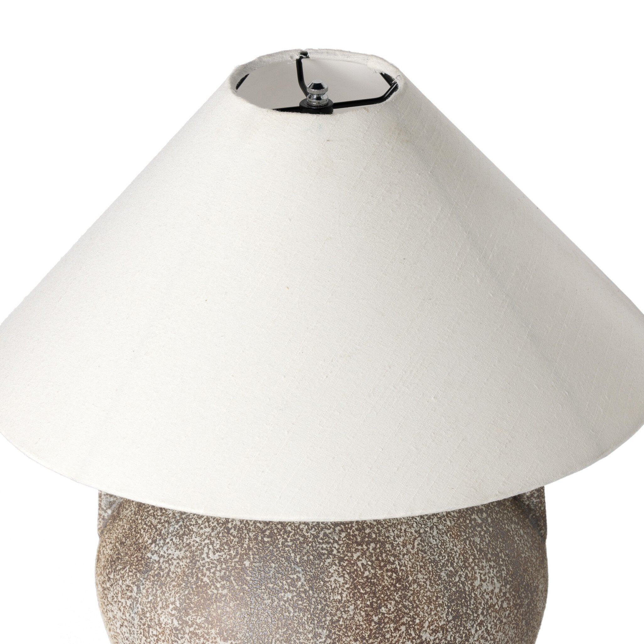 Four Hands Mays Table Lamp — Vintage Brown Porcelain Ceramic-Ivory Linen