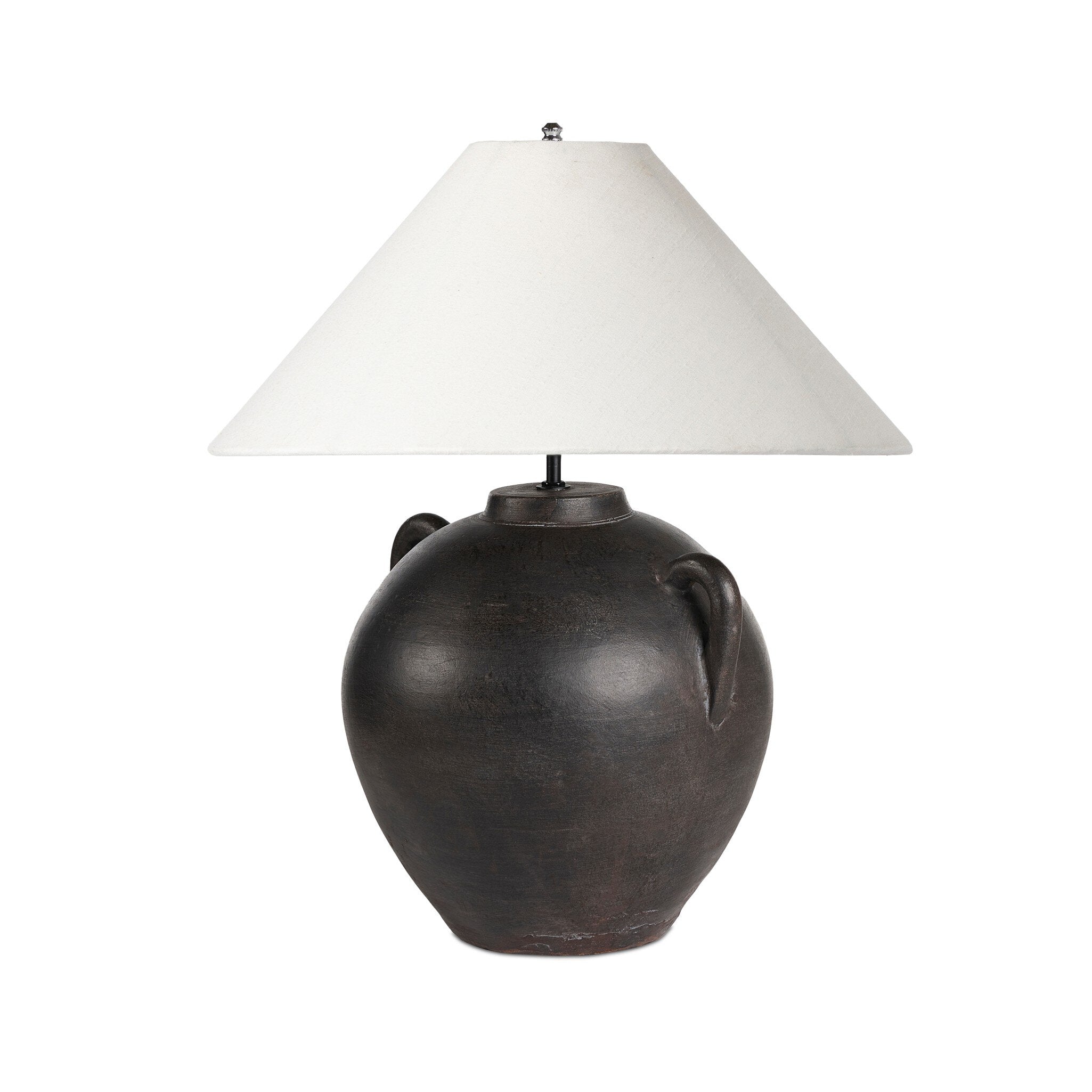 Four Hands Mays Table Lamp — Aged Black Terracotta-Ivory Linen