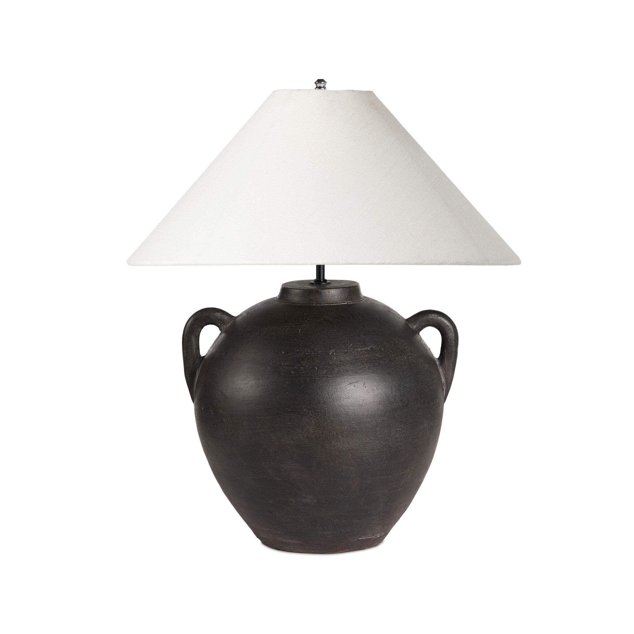 Four Hands Mays Table Lamp — Aged Black Terracotta-Ivory Linen