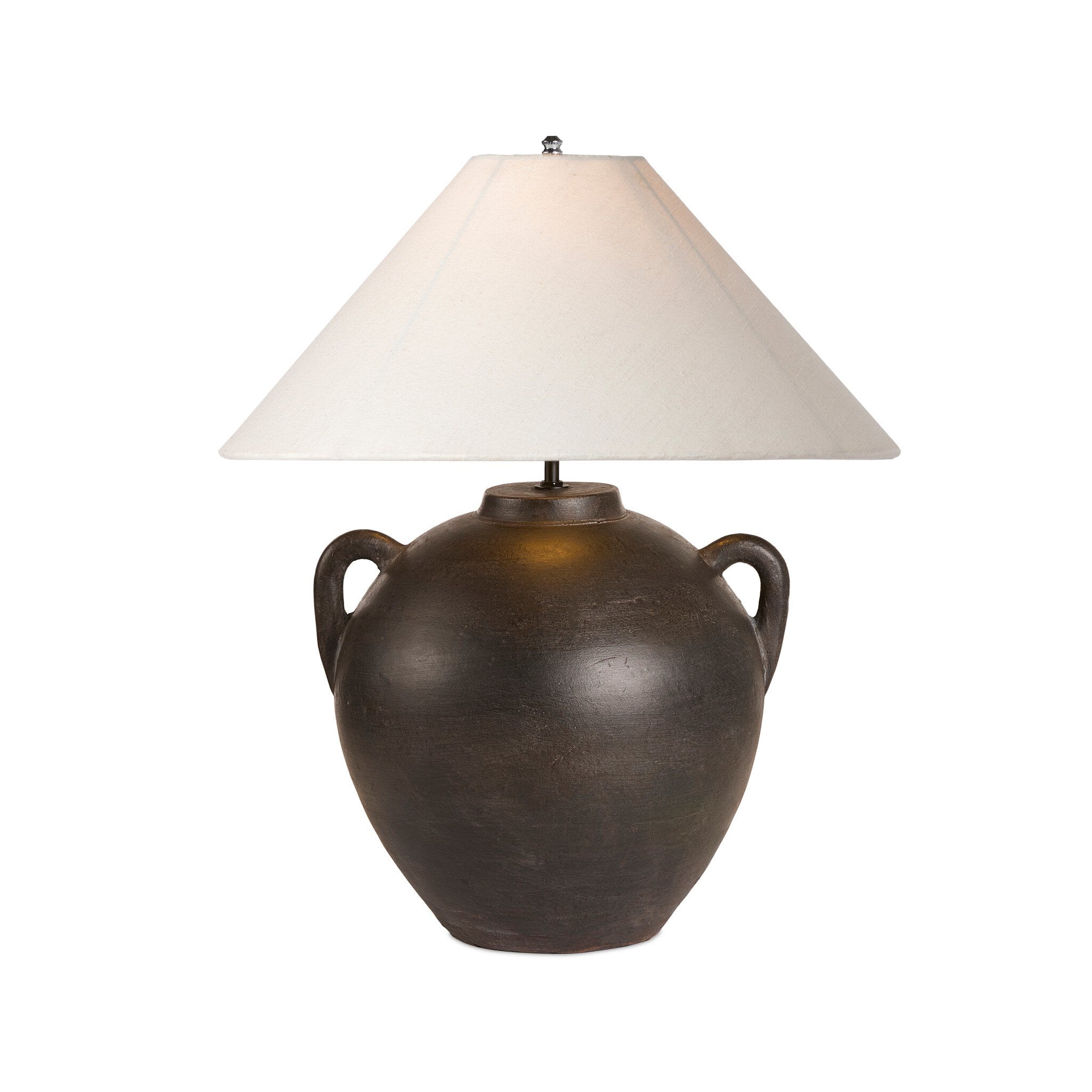 Four Hands Mays Table Lamp — Aged Black Terracotta-Ivory Linen