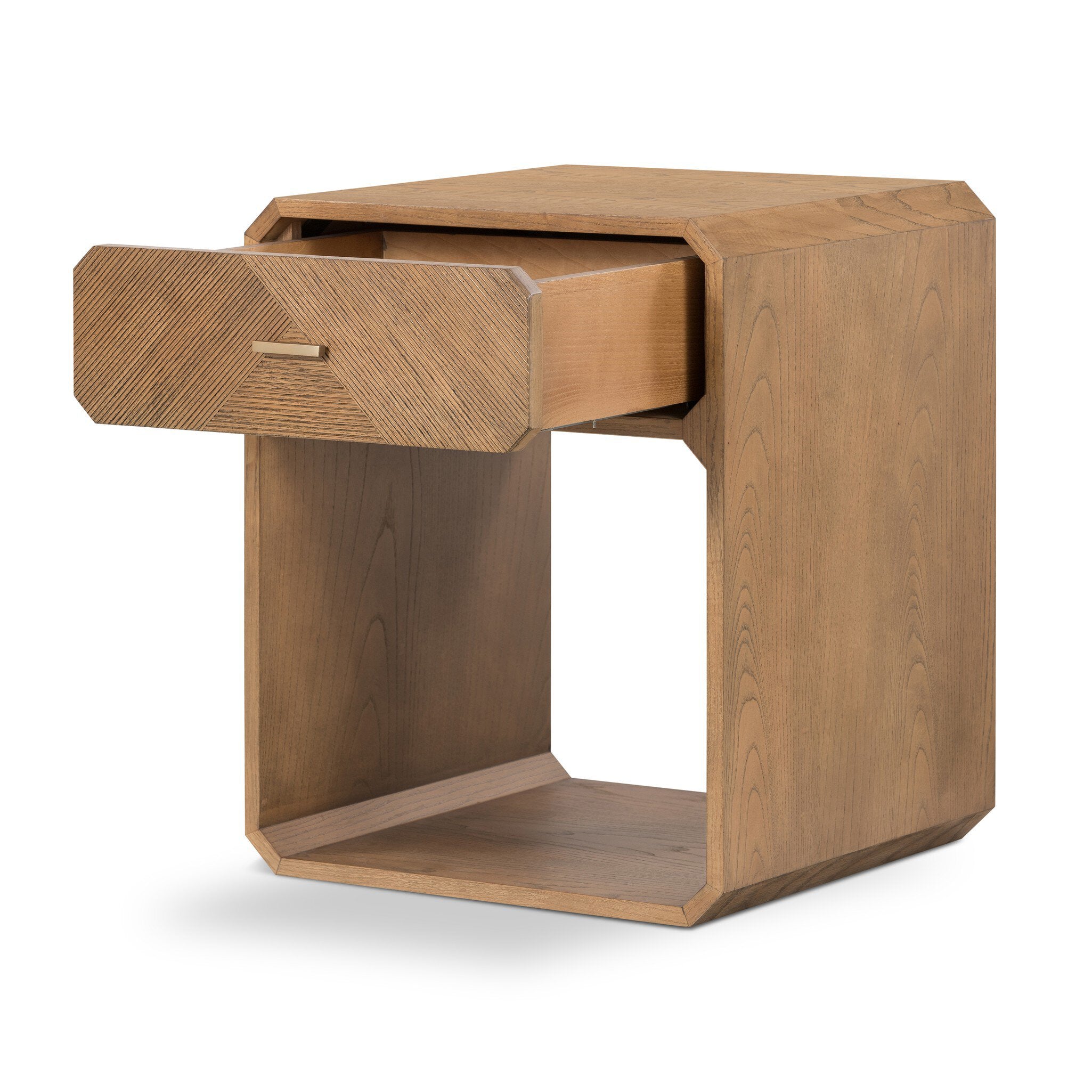 Four Hands Caspian Nightstand — Natural Ash Veneer-Natural Ash-Satin Brass