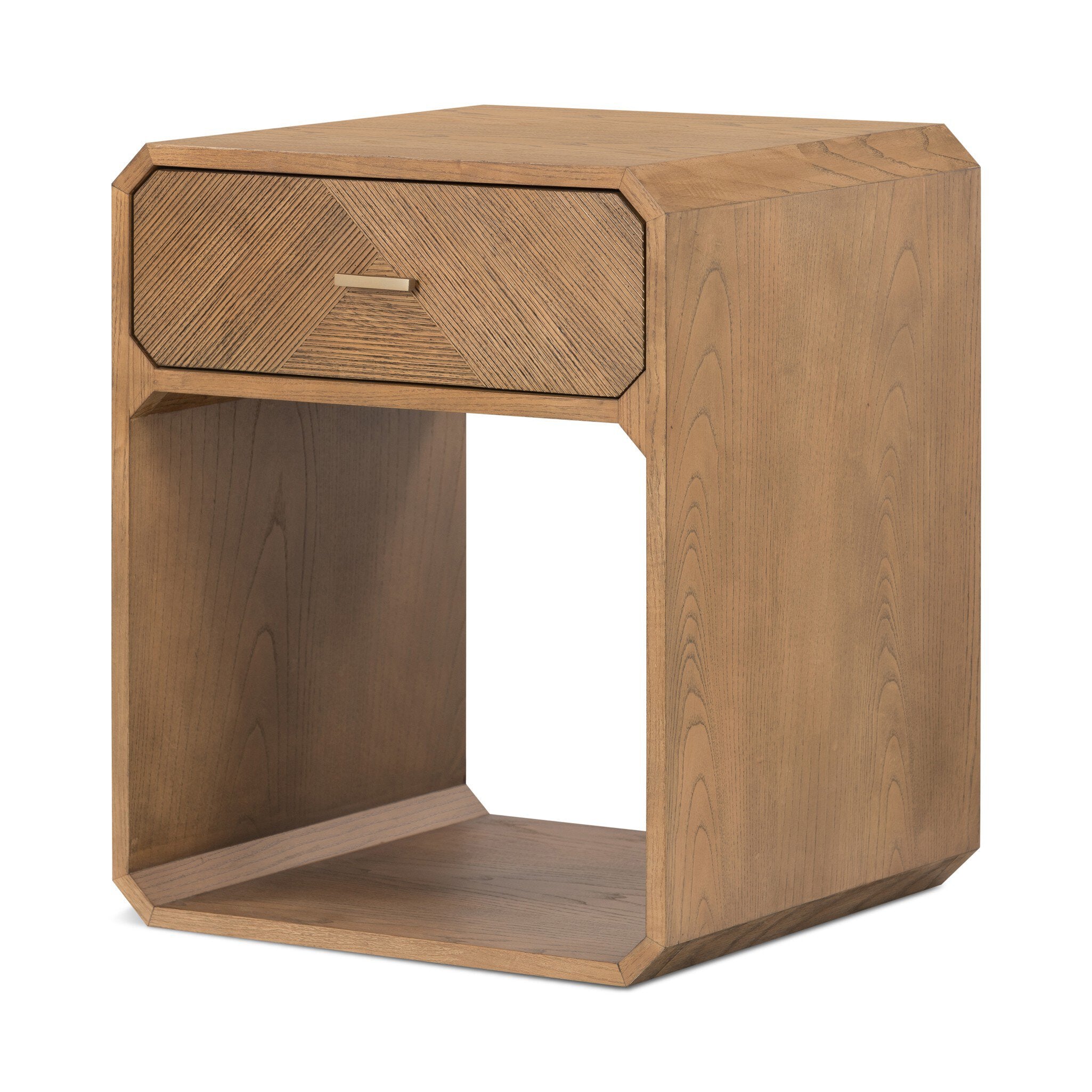 Four Hands Caspian Nightstand — Natural Ash Veneer-Natural Ash-Satin Brass