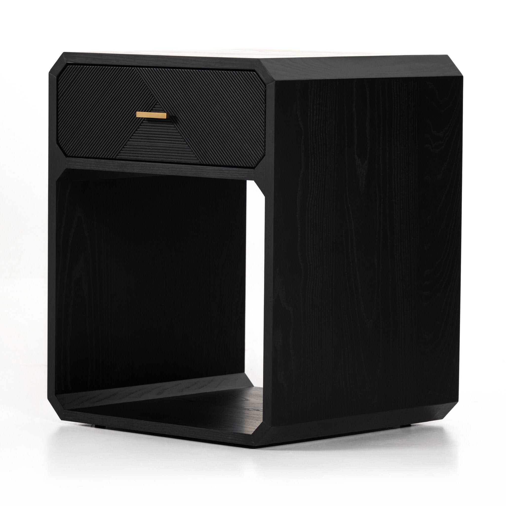 Four Hands Caspian Nightstand — Black Ash Veneer-Black Ash-Satin Brass