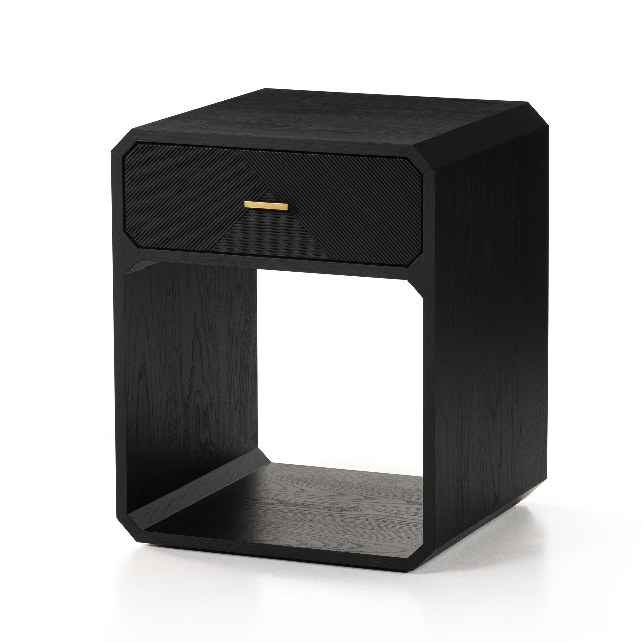 Four Hands Caspian Nightstand — Black Ash Veneer-Black Ash-Satin Brass