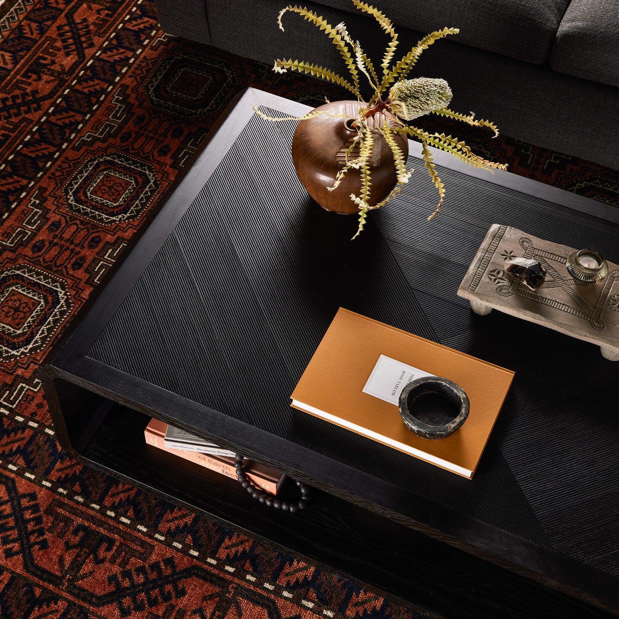 Four Hands Caspian Coffee Table — Black Ash-Black Ash Veneer